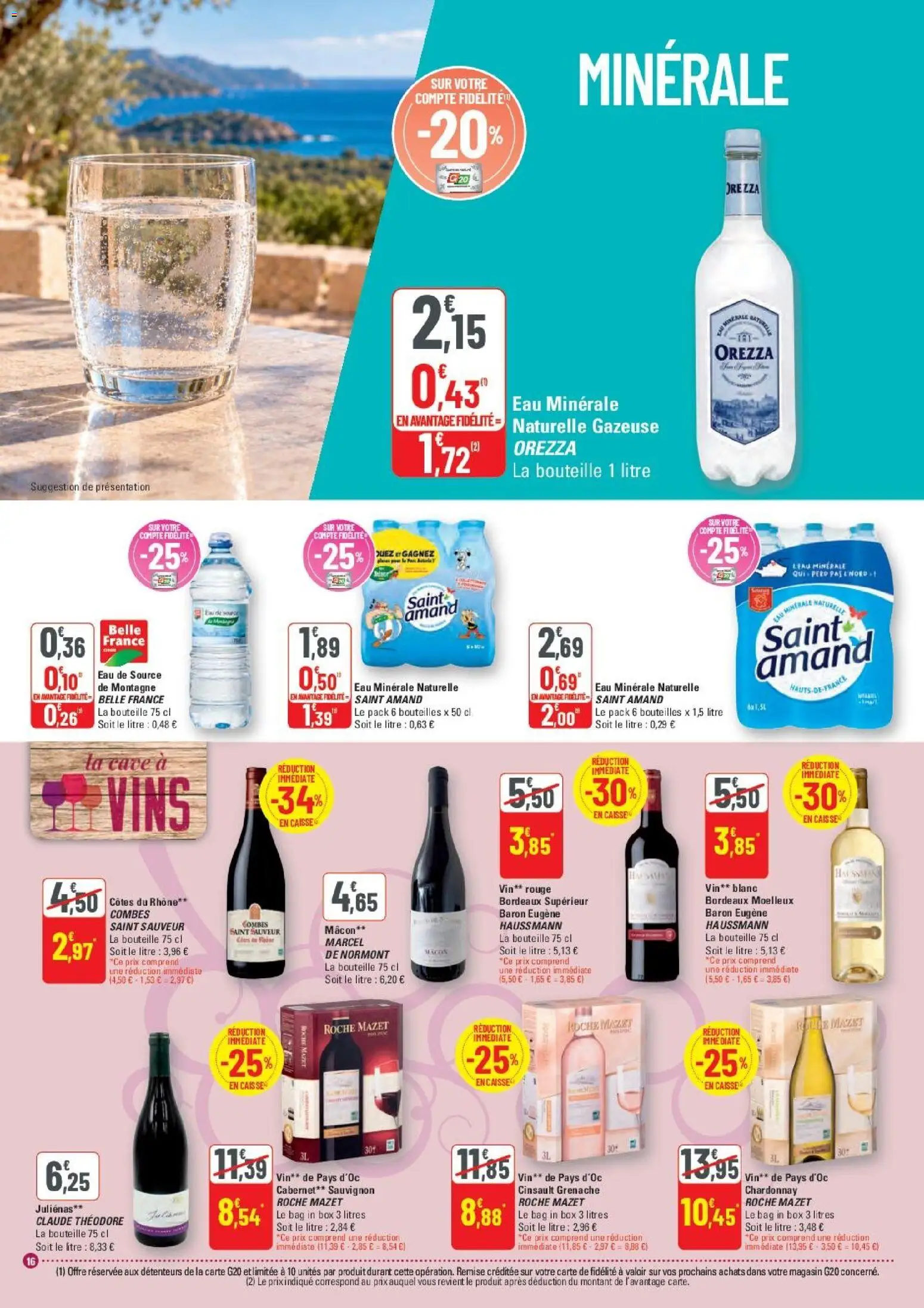 {H1} | Page: 16 | Produits: Marcel, Bordeaux superieur, Eau de source, Vin