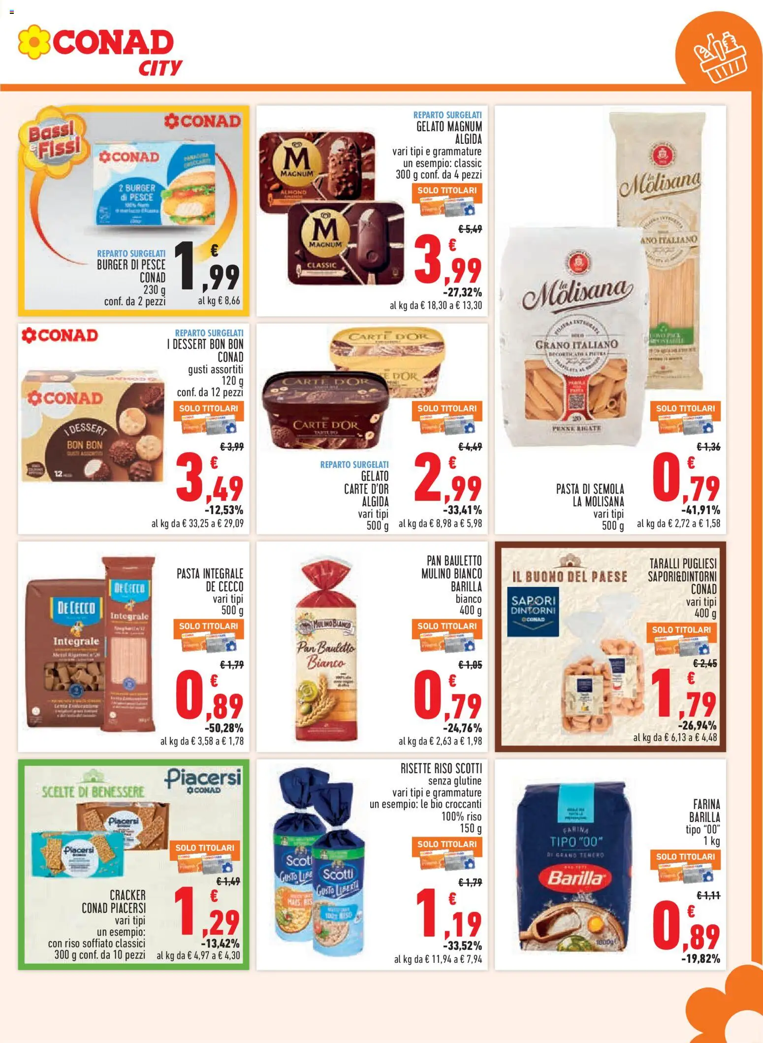Volantino Conad del 26/08/2026 | Pagina: 9 | Prodotti: Senza glutine, Gelato, Taralli, Semola
