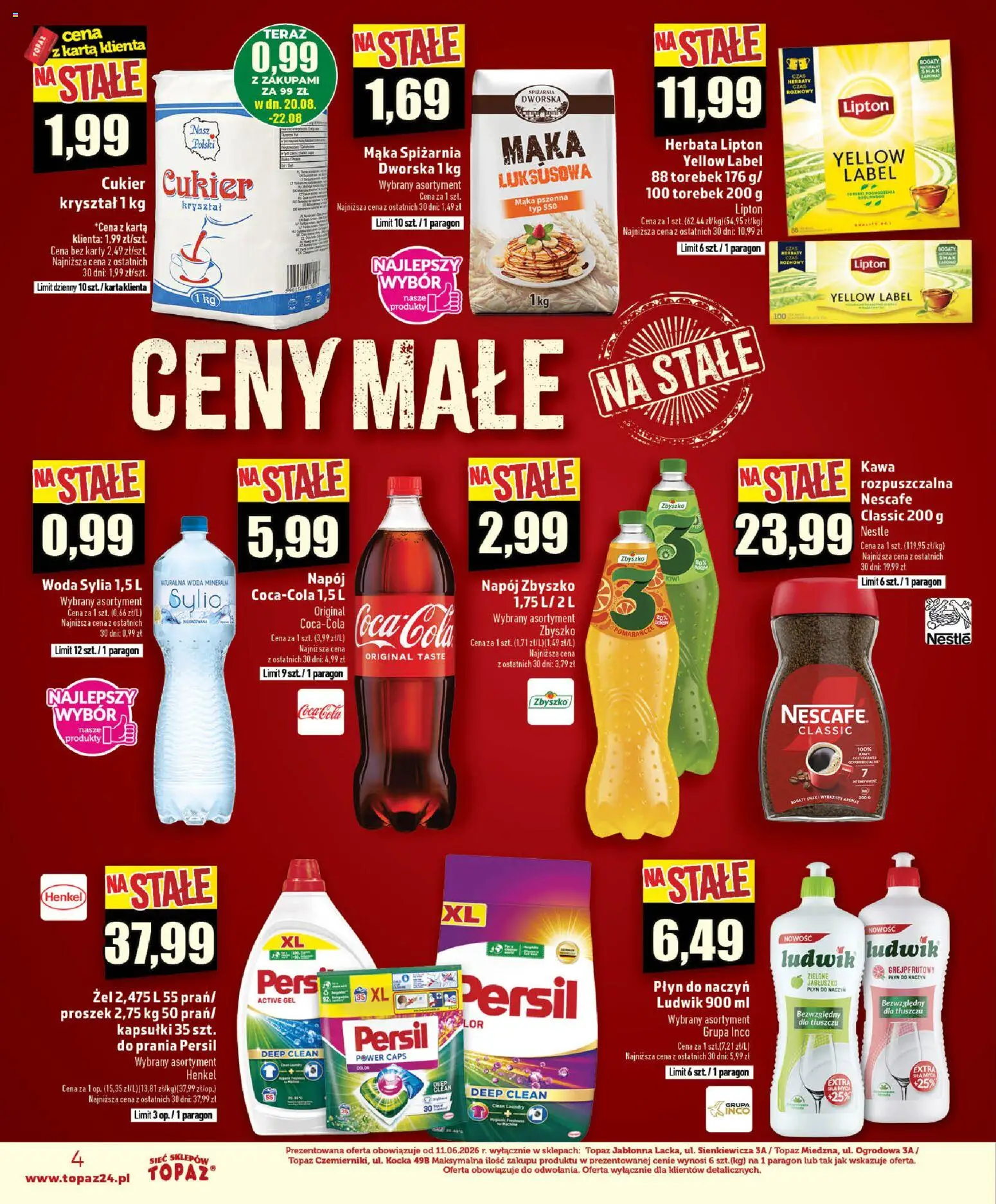 Topaz gazetka - Ceny małe na stałe od 20.08.2026 | Strona: 4 | Produkty: Persil, Kawa rozpuszczalna, Herbata, Woda