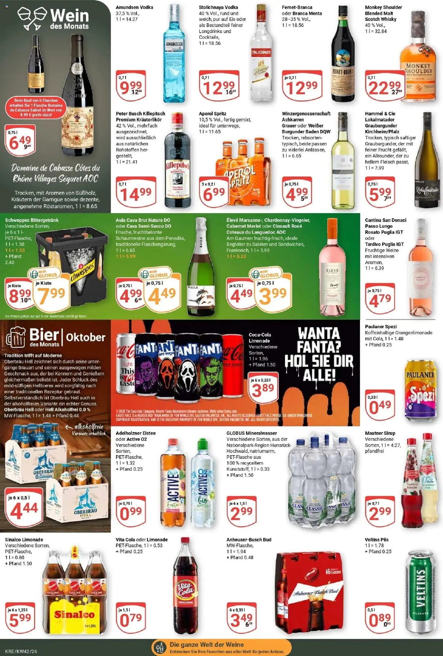 Globus Prospekt Krefeld (ab 12.10.2026) » Angebote online | Seite: 16 | Produkte: Sinalco, Cola, Mineralwasser, Vodka