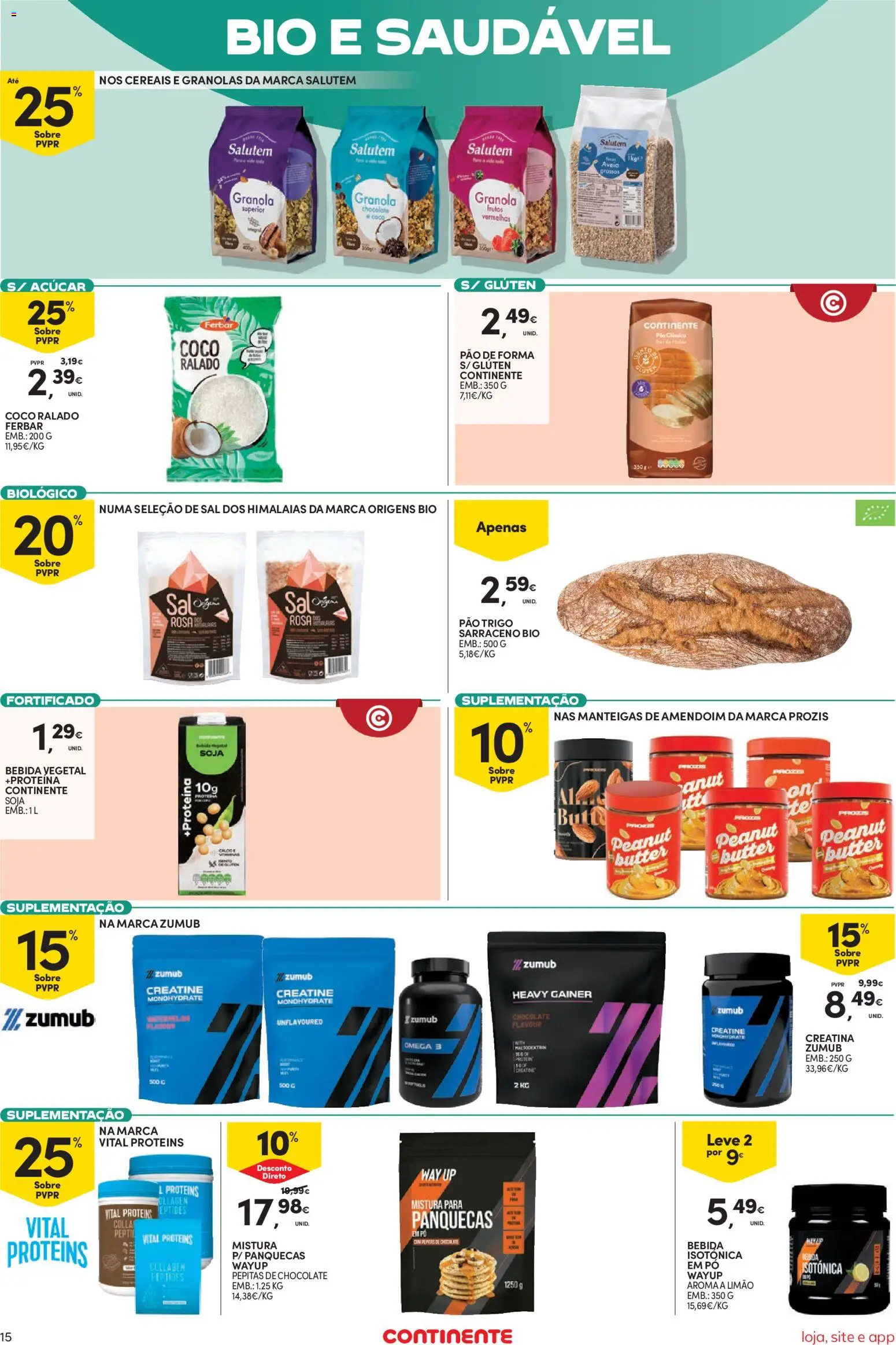 Continente Semanal Continente Bom Dia │ válido de 18/08/2026 | Página: 15 | Produtos: Granola, Pão, Açúcar, Bebida