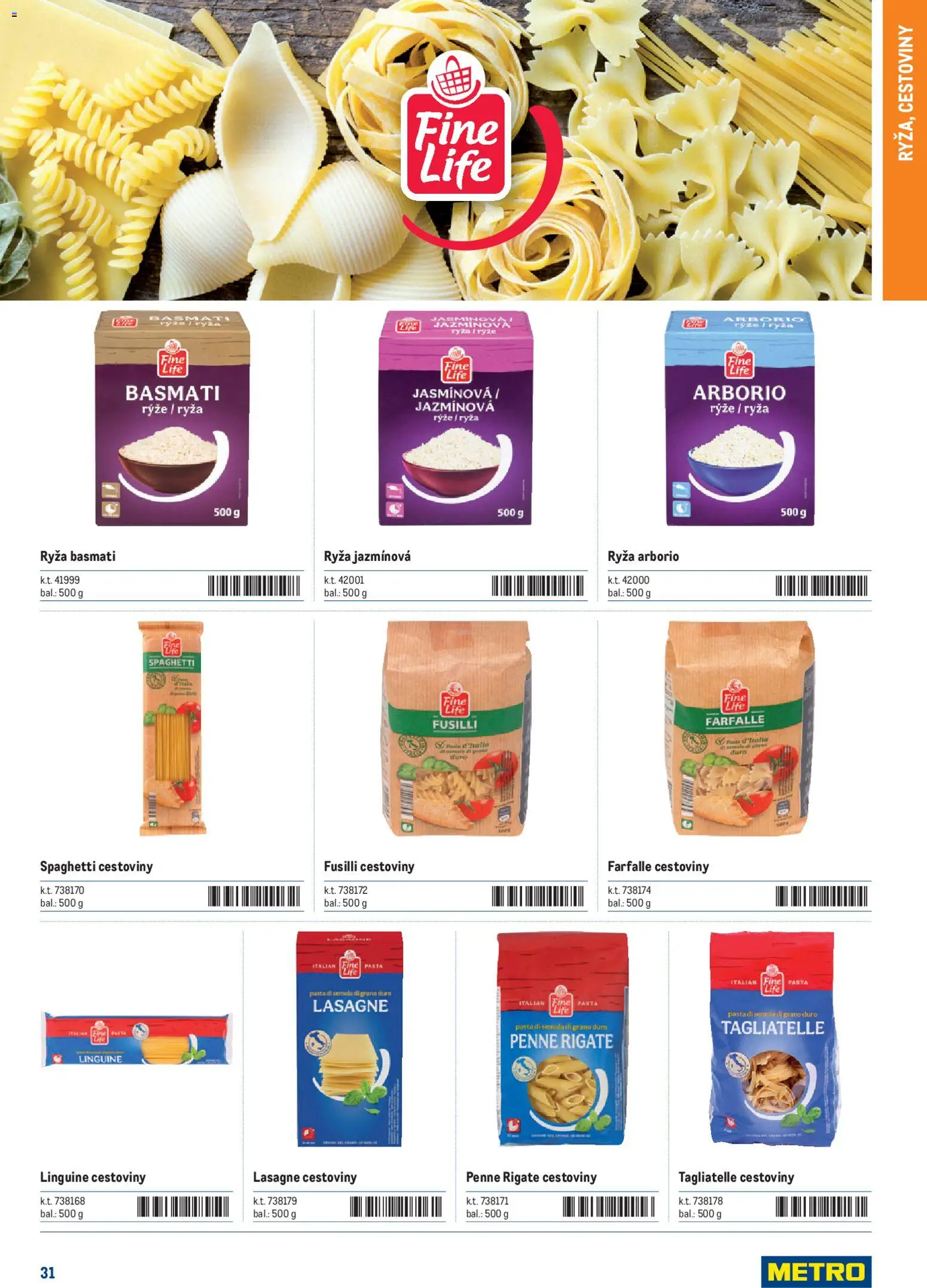 Nové Metro akcie – leták je platný od 05.12.2025 | Strana: 31 | Produkty: Penne, Fusilli, Ryža, Lasagne