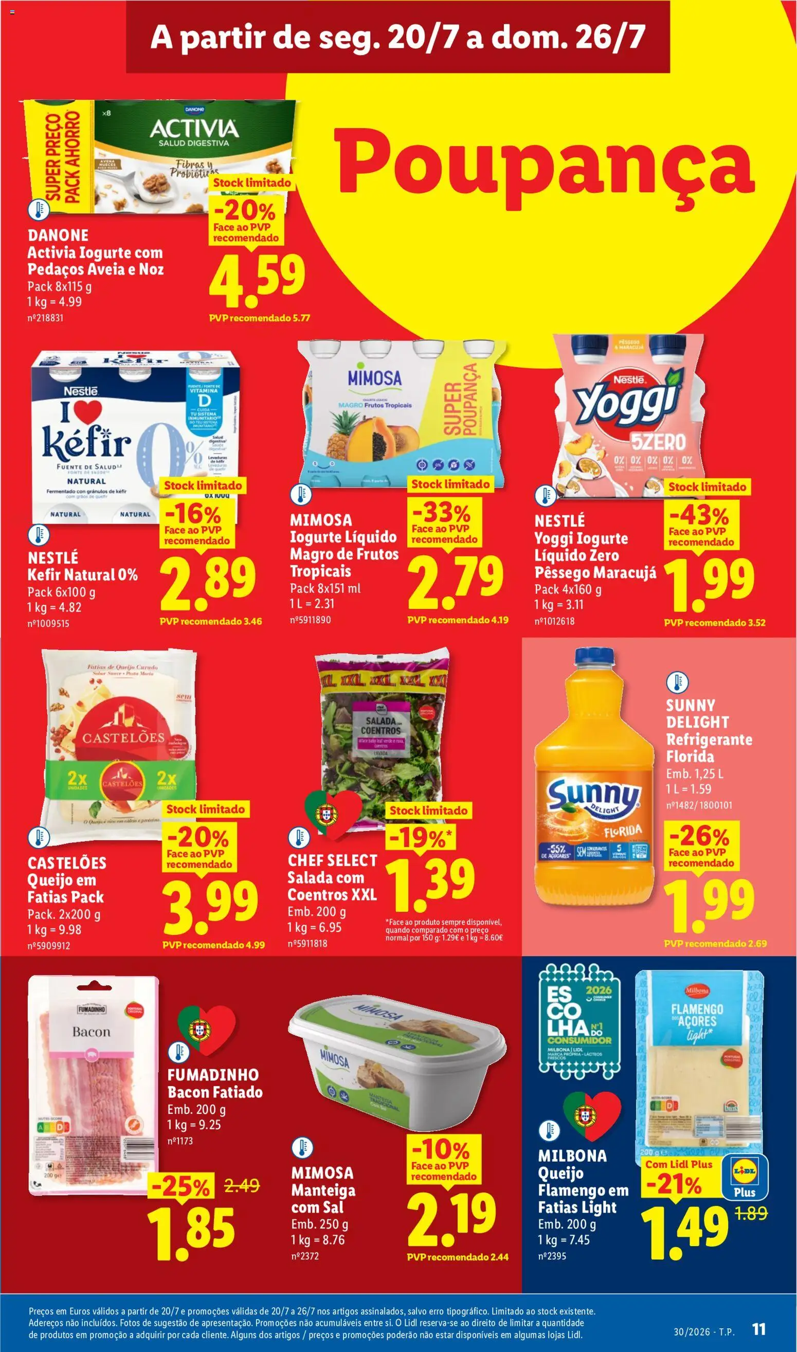 Lidl folheto │ válido de 20/07/2026 | Página: 11 | Produtos: Refrigerante, Bacon, Manteiga, Queijo