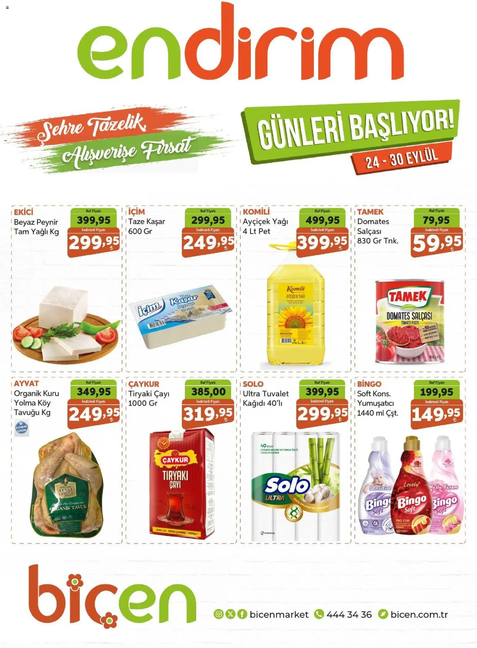 Biçen Market İndirim - 24 Eylül 2026 tarihinden itibaren geçerlidir | Sayfa: 1 | Ürünler: Tuvalet, Peynir, Yumuşatıcı, Çay