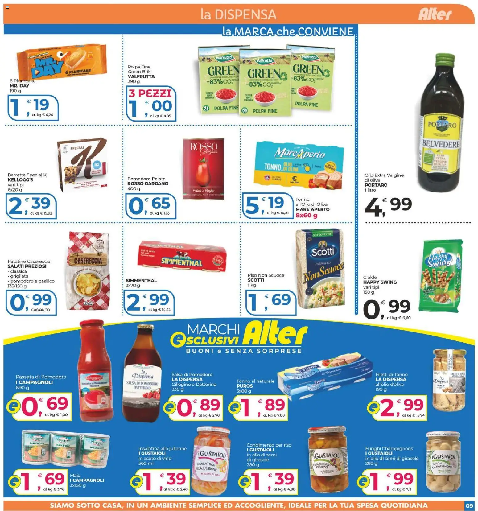 Volantino Alter Discount del 06/08/2026 | Pagina: 9 | Prodotti: Olio, Aceto di vino, Passata di pomodoro, Mais