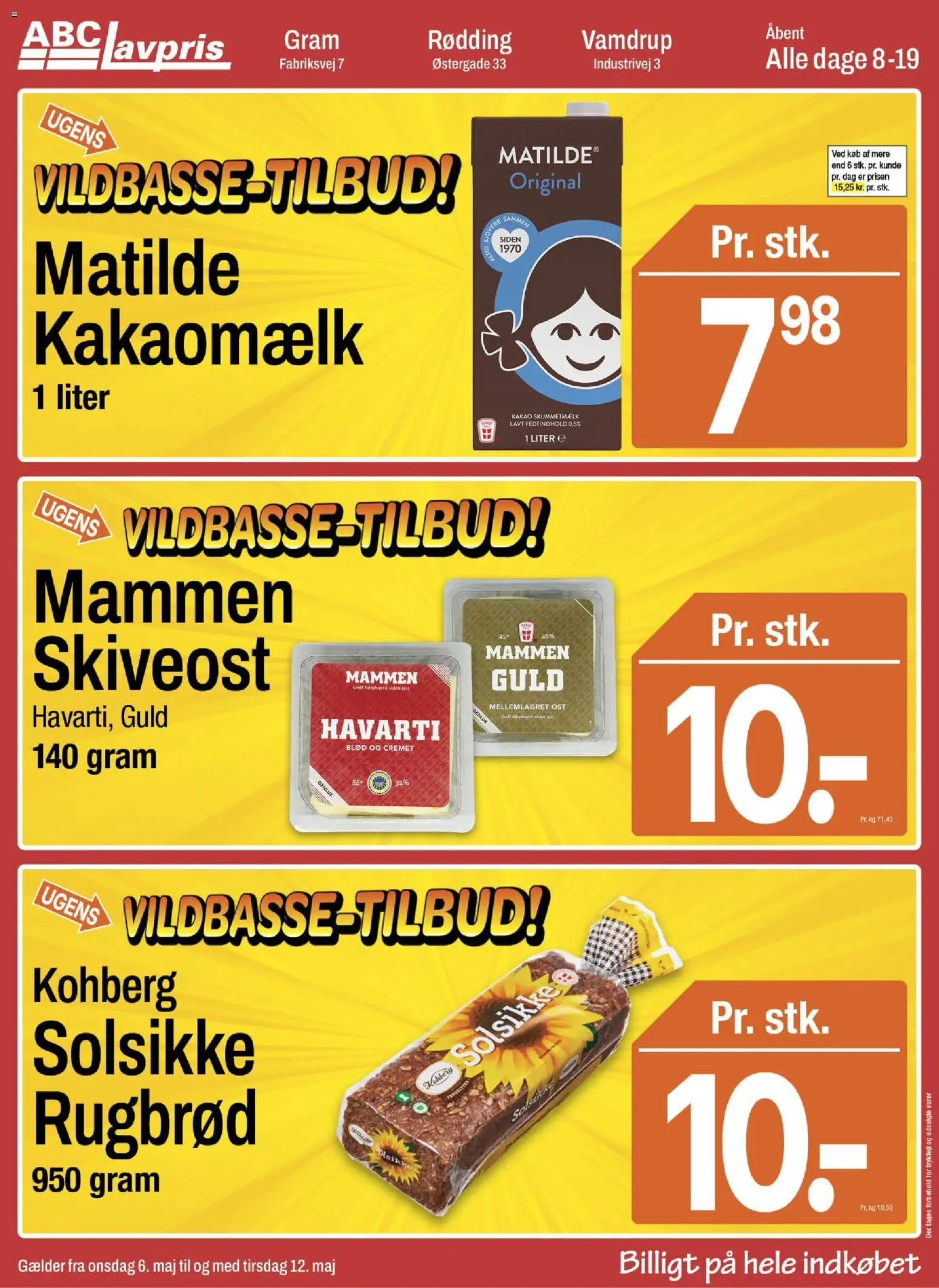 Abc Lavpris tilbudsavis – gyldig fra 06.05.2026 | Side: 1 | Produkter: Kakaomælk, Kakao, Rugbrød, Skiveost