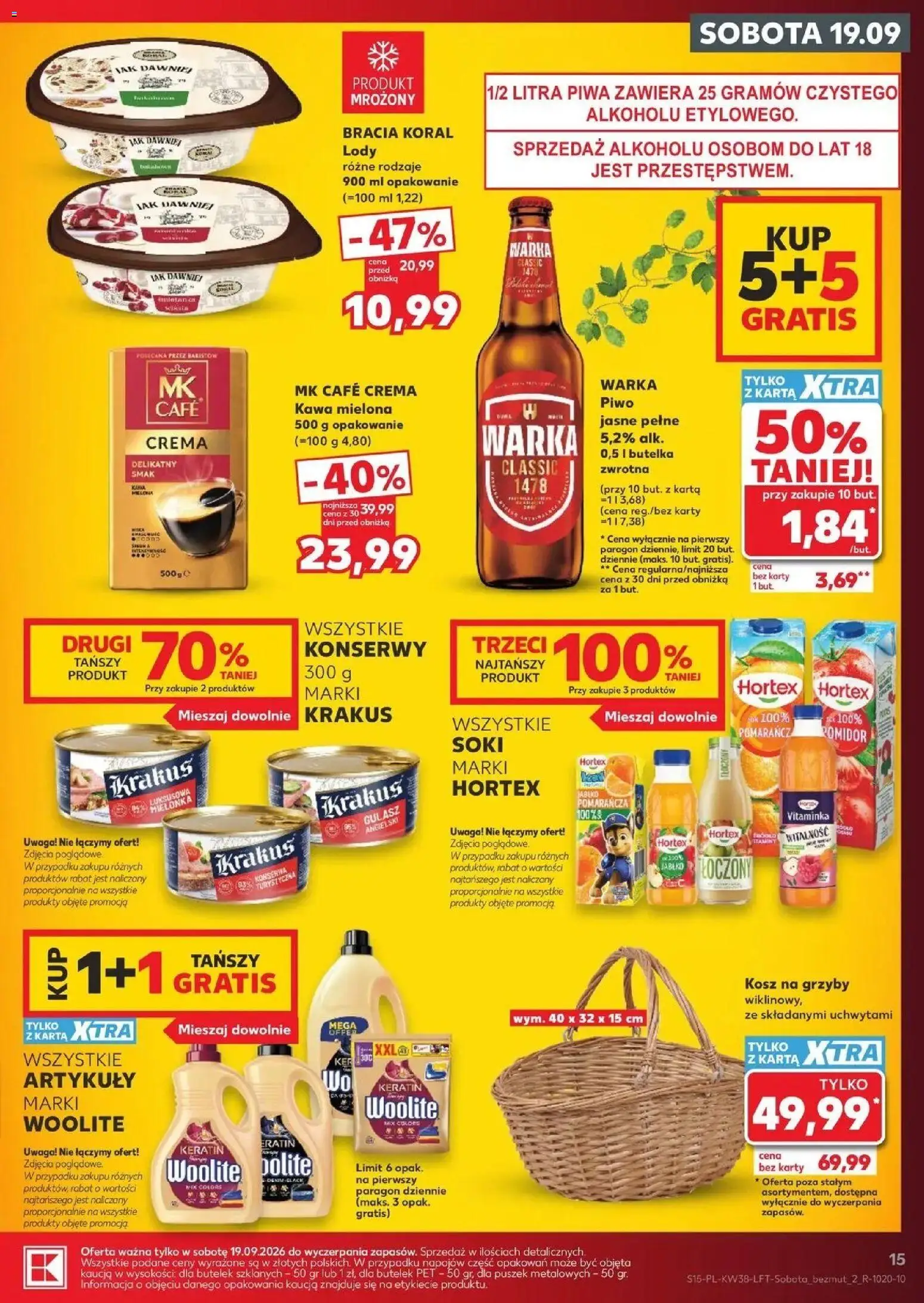 Kaufland gazetka od 17.09.2026 - od jutra PDF | Strona: 15 | Produkty: Karta, Grzyby, Warka, Kosz