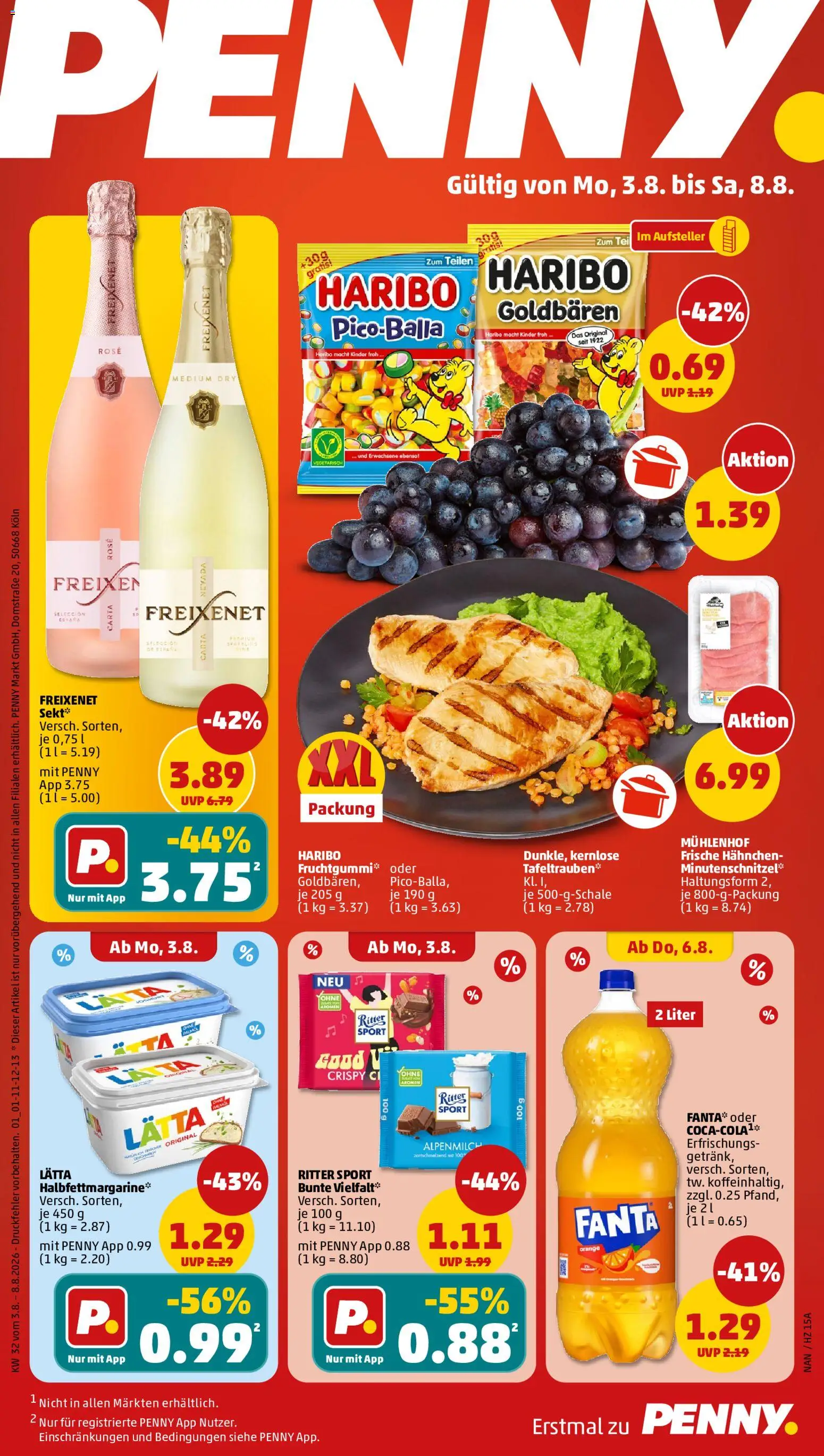 Penny Prospekt – gültig ab 03.08.2026 | Seite: 1 | Produkte: Haribo, Freixenet, Schnitzel, Lätta