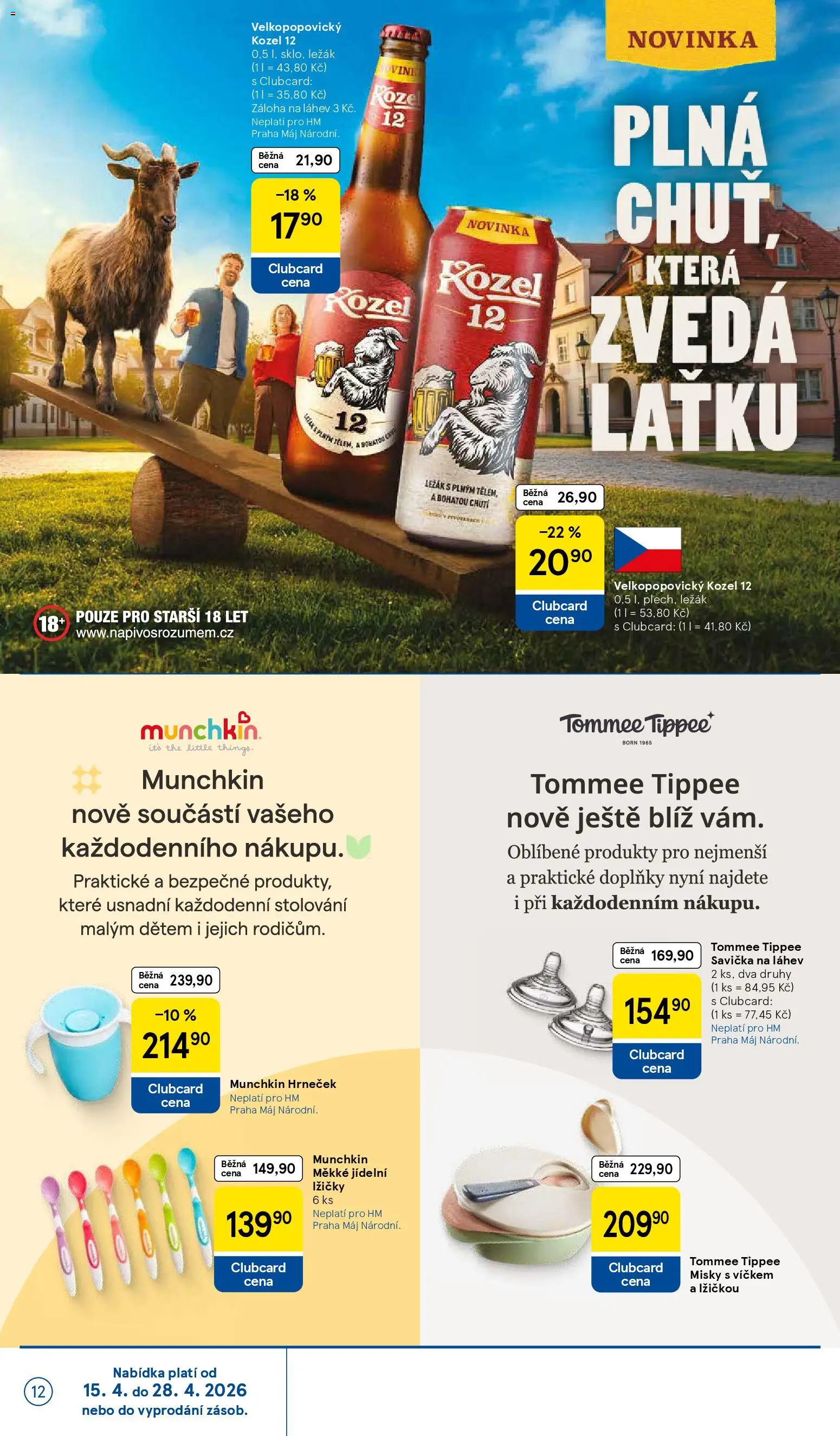 Tesco leták - Hypermarket od 15.04.2026 | Strana: 12 | Produkty: Velkopopovický Kozel 12, Kozel, Velkopopovický Kozel, Láhev