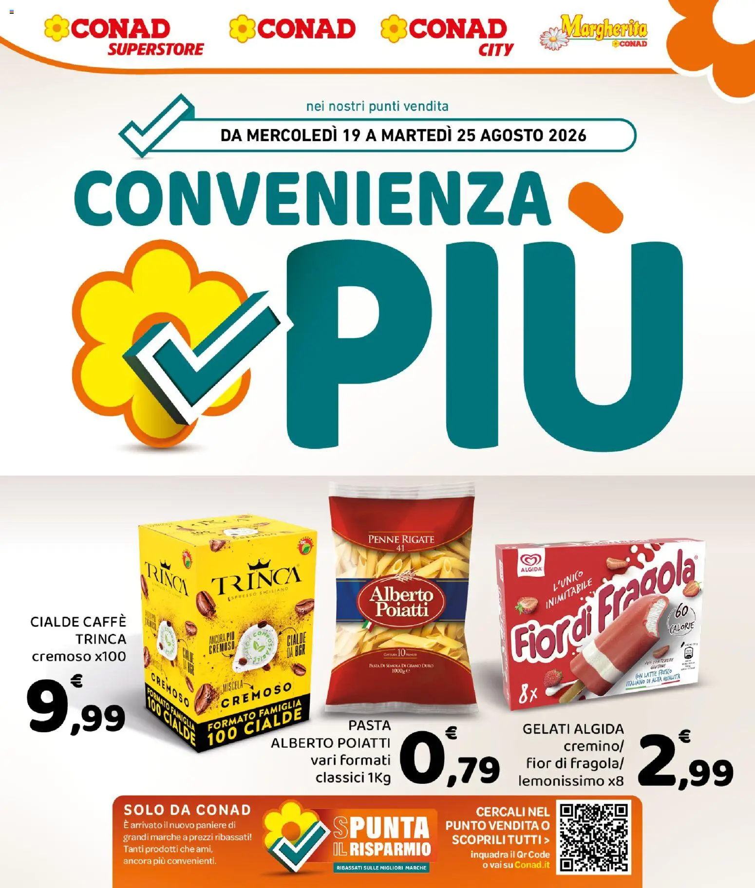 Volantino Conad del 19/08/2026 | Pagina: 1 | Prodotti: Caffè, Pasta, Semola, Cialde