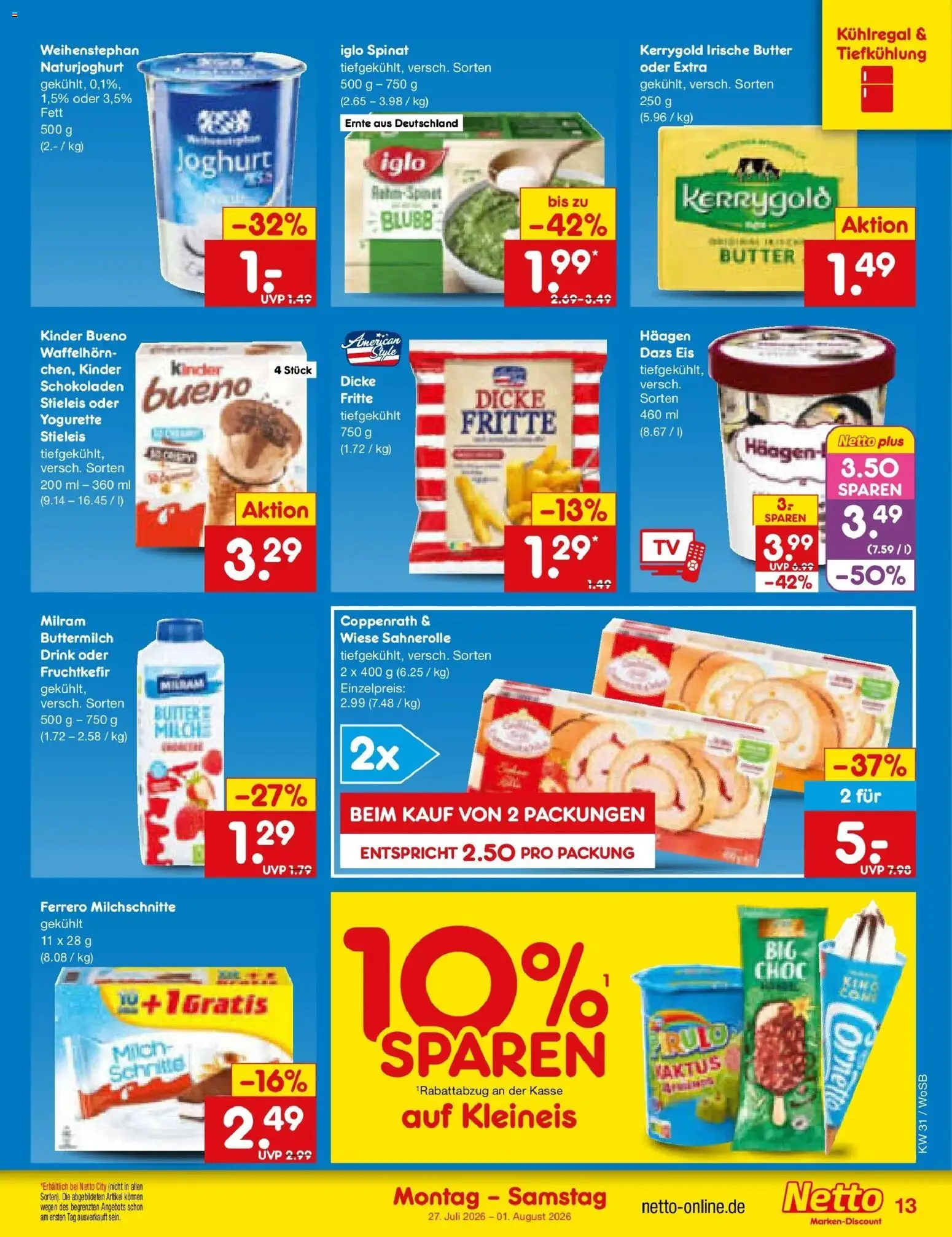 Netto Marken-Discount Prospekt Ludwigshafen-Edigheim – gültig ab 27.07.2026 | Seite: 21 | Produkte: Buttermilch, Milch, Joghurt, Ferrero milchschnitte