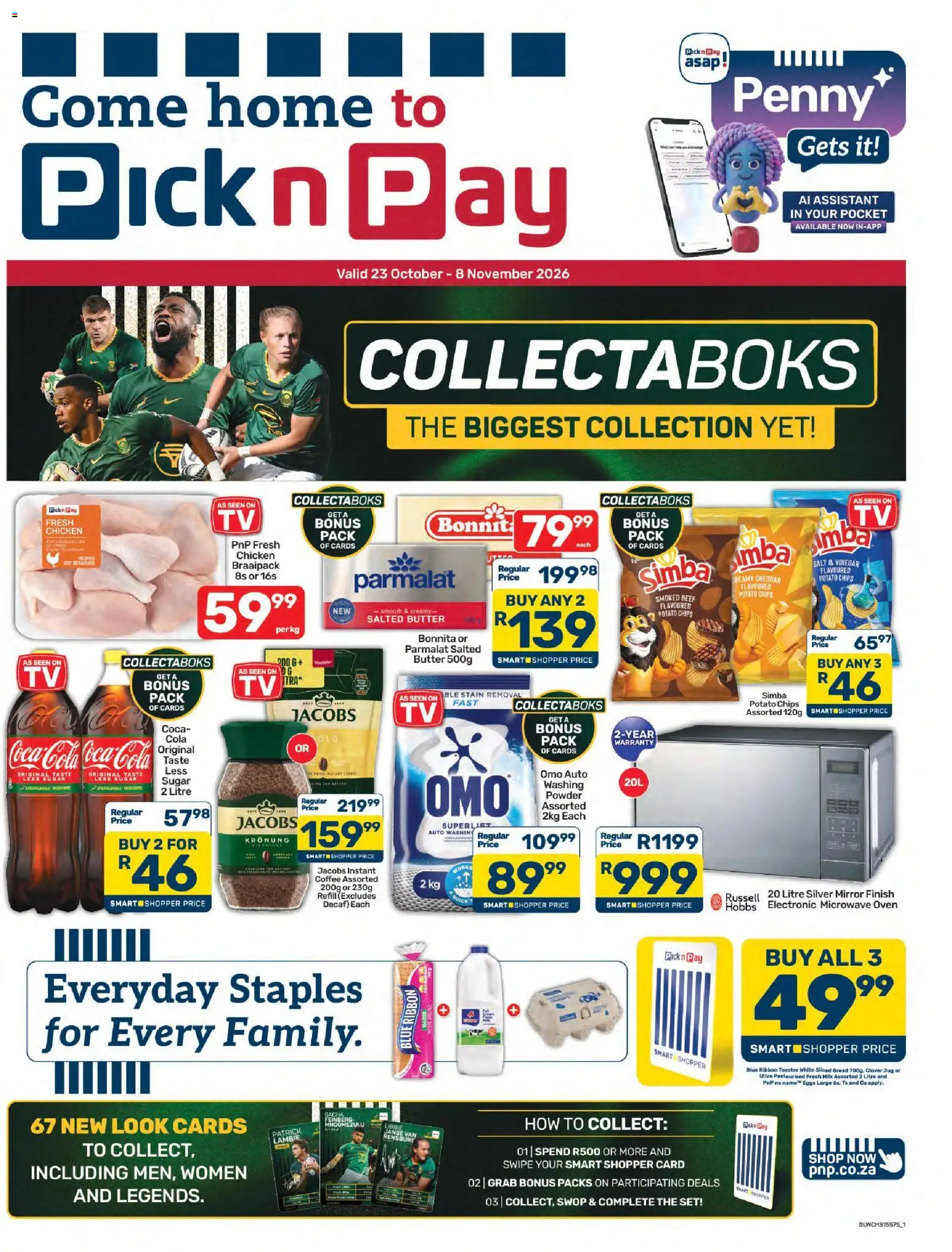 New Pick n Pay catalogue – valid from 23/10/2026 | Page: 1 | Products: Milk, Bread, Salt, Instant coffee