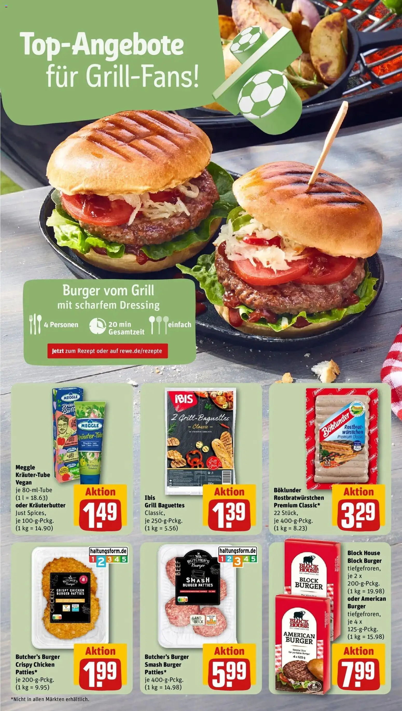 Rewe Prospekt Rüsselsheim – gültig ab 13.07.2026 | Seite: 4 | Produkte: Grill, Dressing, Burger, Kräuterbutter