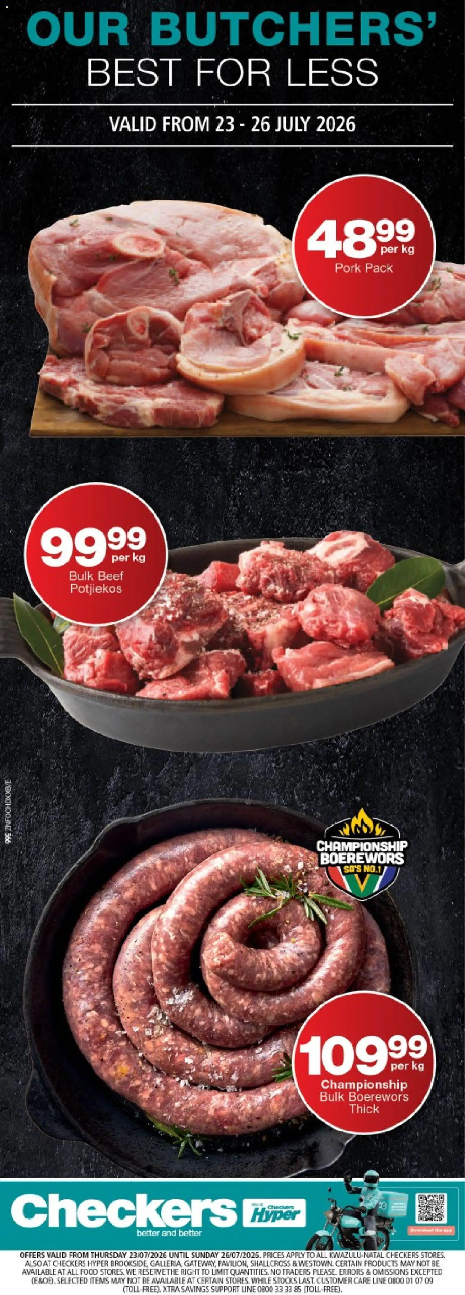 New Checkers catalogue – valid from 23/07/2026 | Page: 1 | Products: Boerewors, Pork, Beef