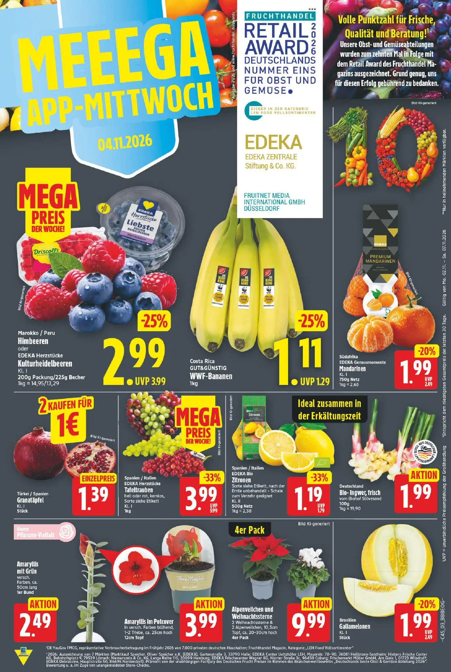 E center Prospekt – gültig ab 02.11.2026 | Seite: 3 | Produkte: Granatapfel, Mandarinen, Gemüse, Zitronen