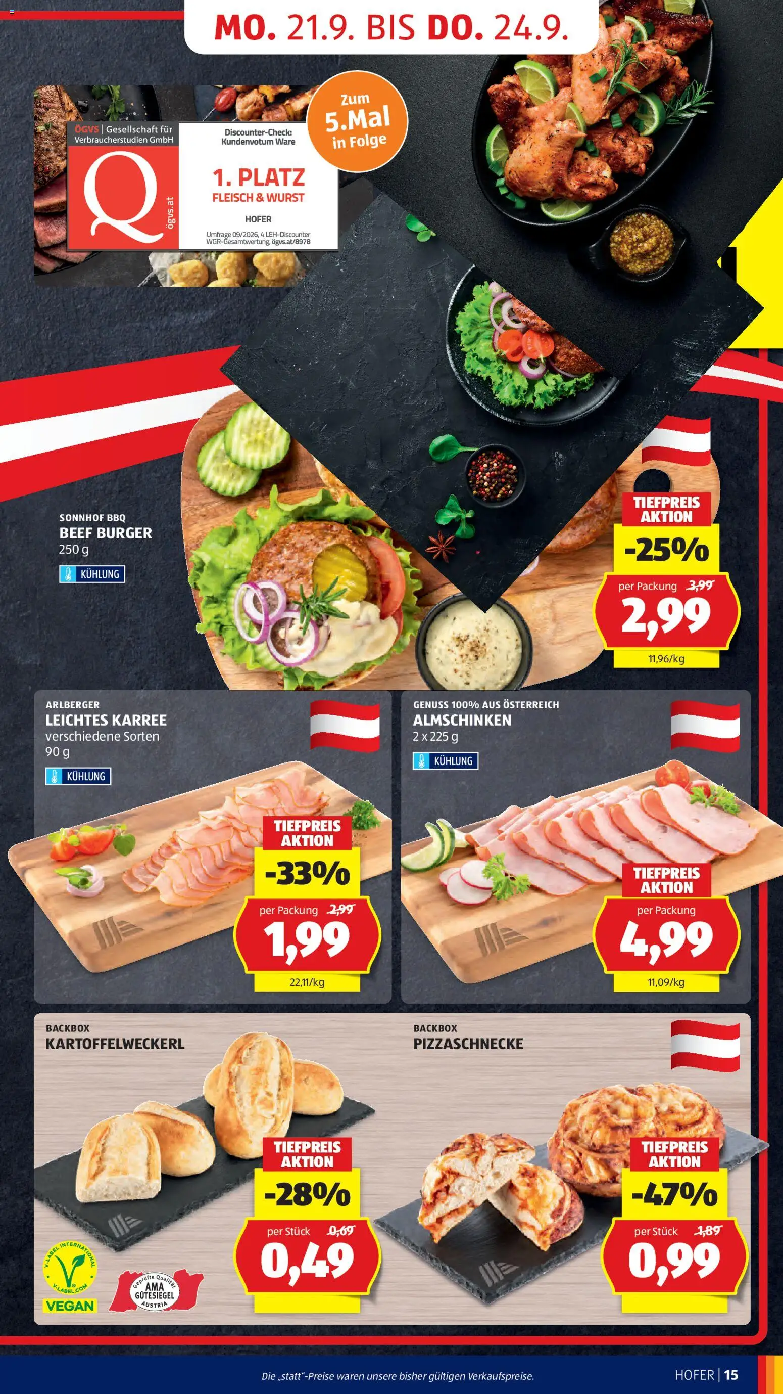 Hofer AT akciós ujság - amely érvényes a következő dátumtól: 2026.09.18. | Oldal: 19 | Termékek: BBQ, Vegán
