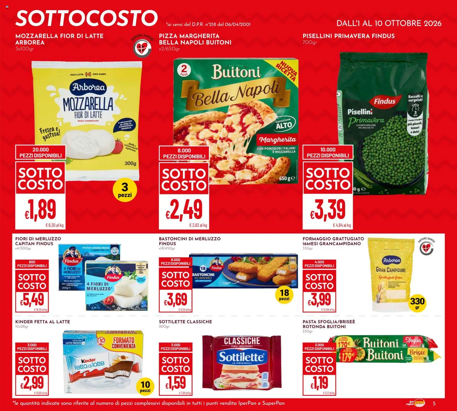 Volantino Pan del 01/10/2026 | Pagina: 5 | Prodotti: Formaggio grattugiato, Merluzzo, Fiori, Dolci