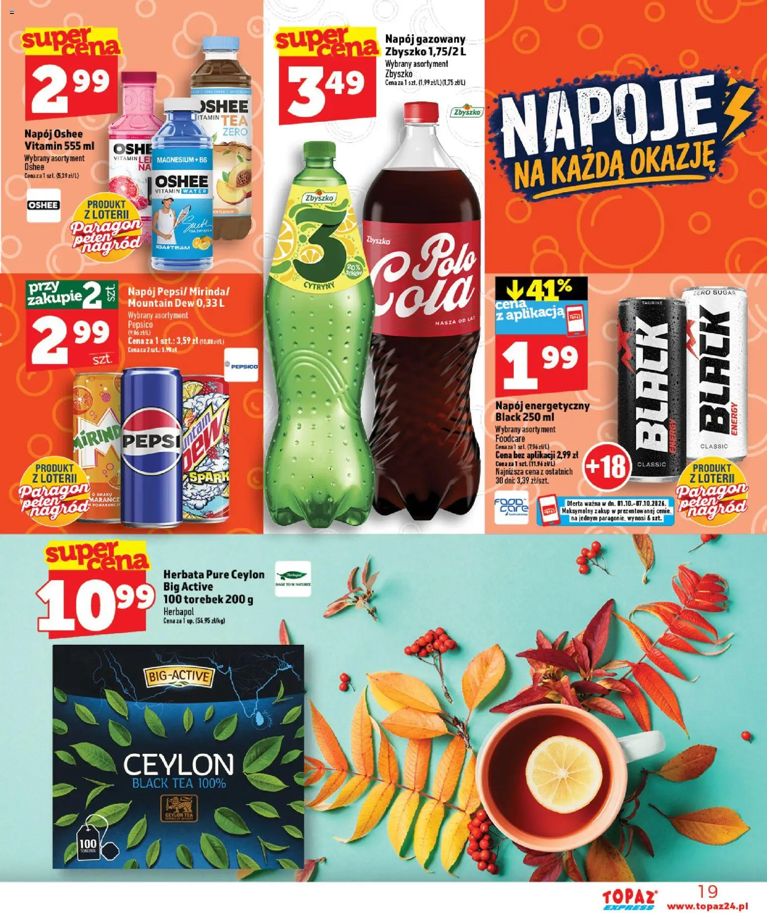 Topaz gazetka - Express od 01.10.2026 | Strona: 19 | Produkty: Napoje, Pepsi, Oshee, Herbata