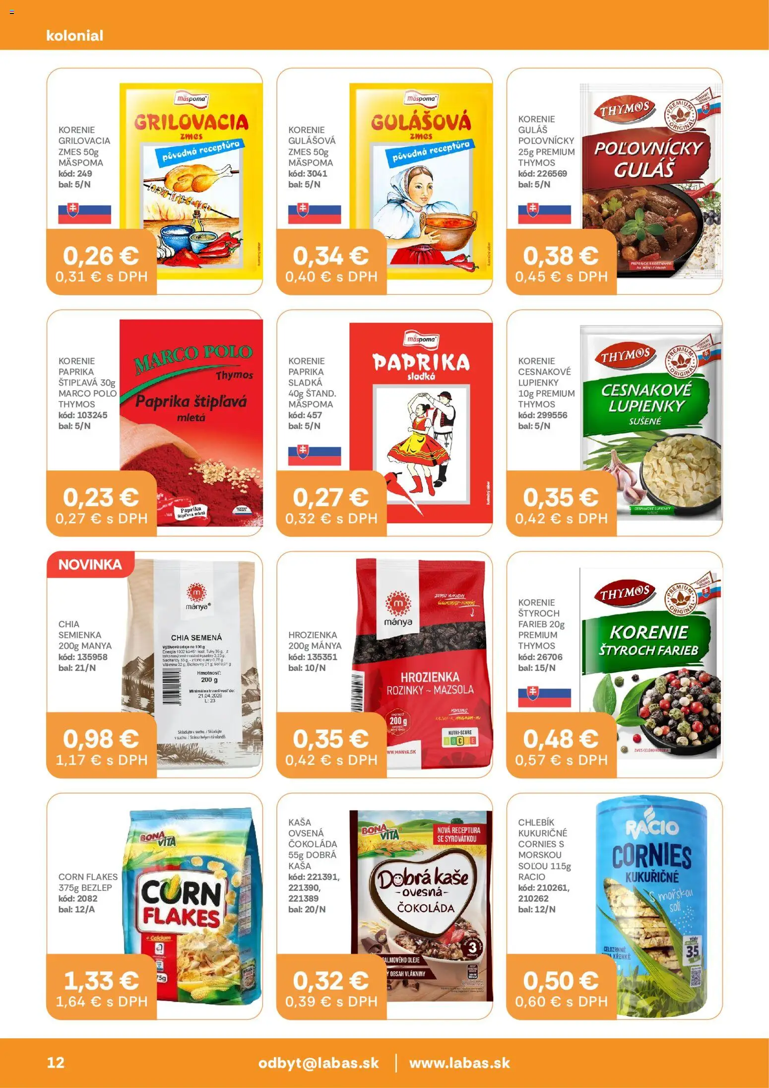 Nové Labaš akcie – leták je platný od 25.08.2026 | Strana: 12 | Produkty: Paprika, Čokoláda, Hrozienka, Kaša