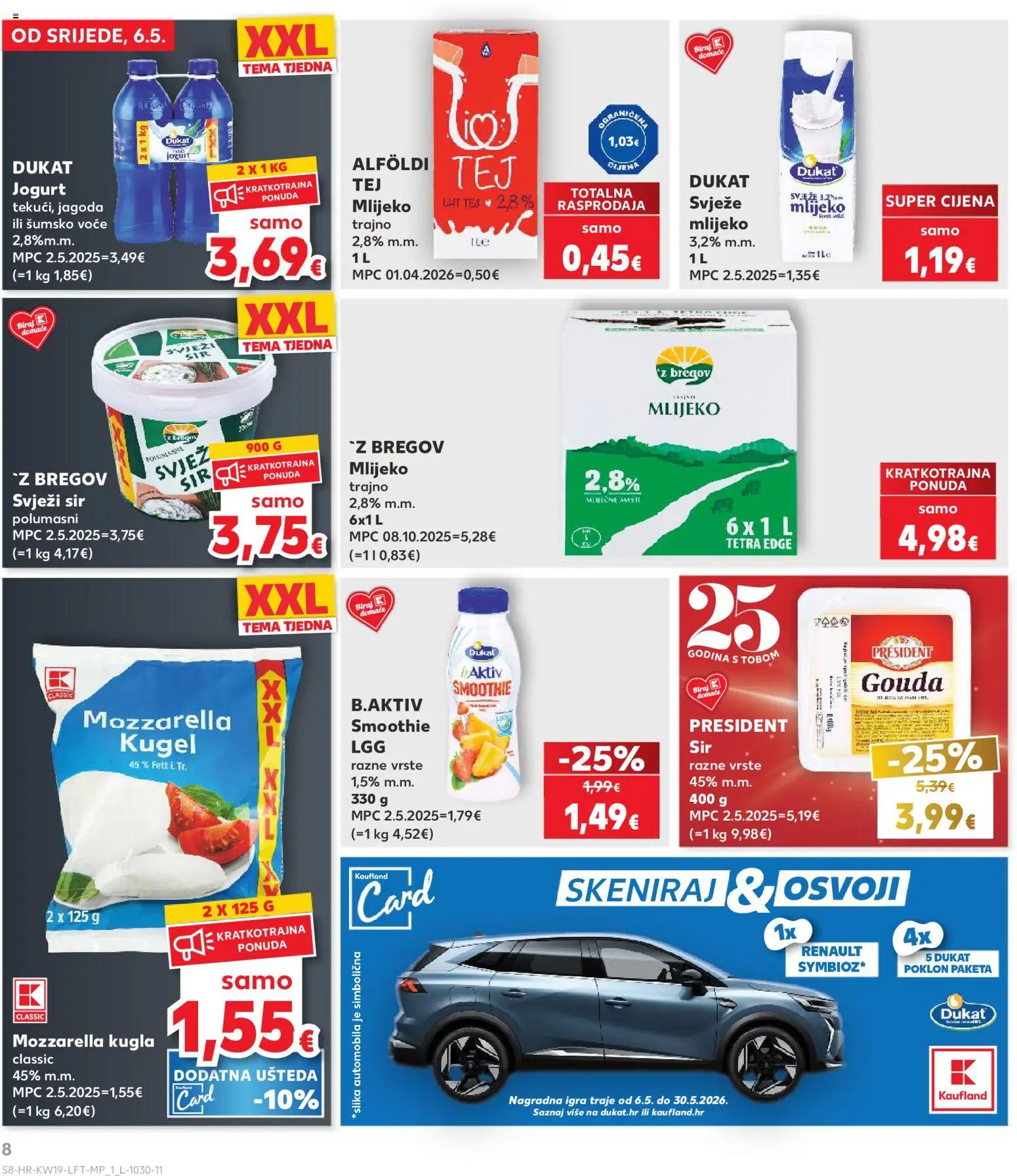 Kaufland HR akciós ujság - amely érvényes a következő dátumtól: 06.05.2026 | Oldal: 8 | Termékek: Mozzarella, Gouda, Smoothie