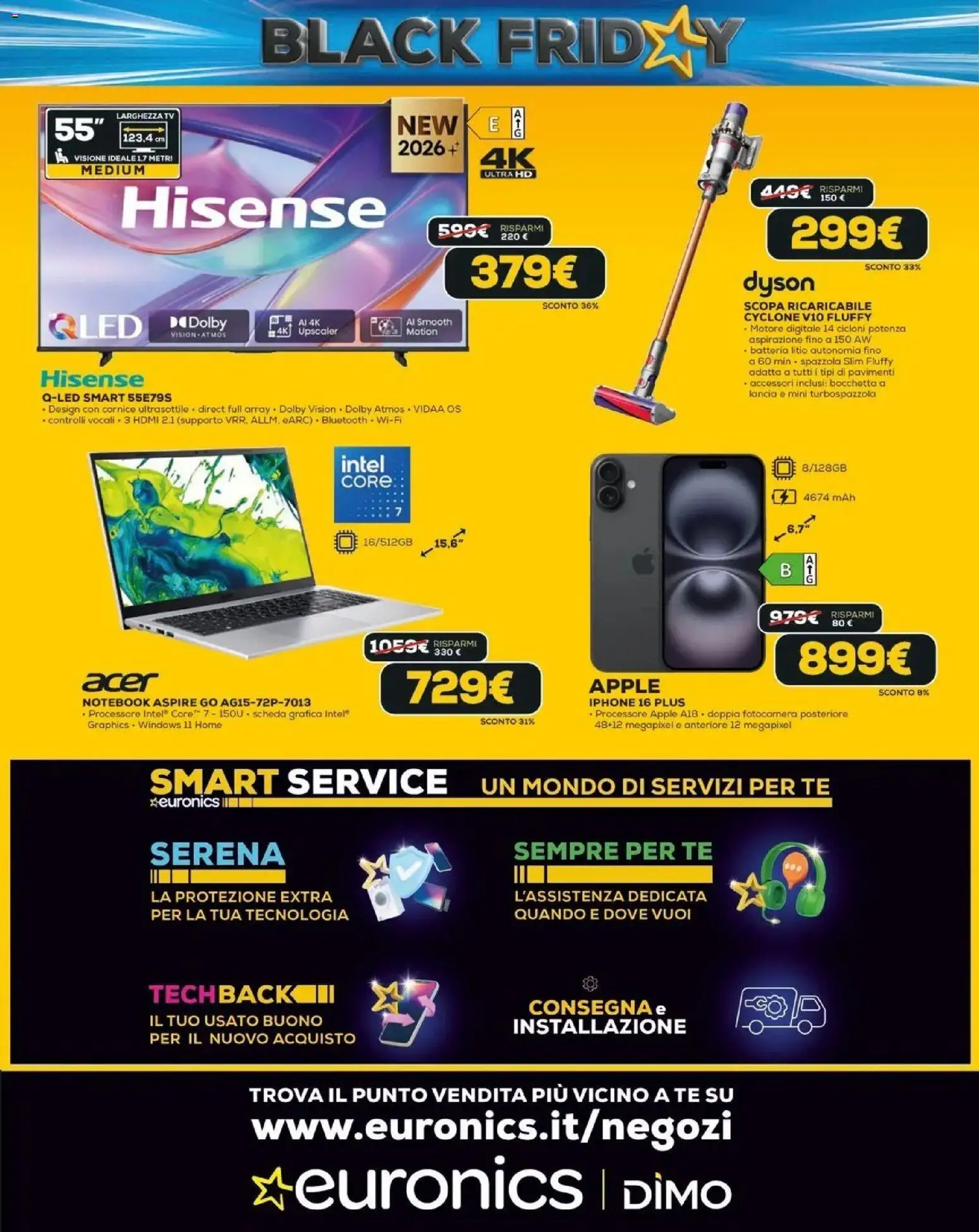 Euronics BLACK FRIDAY 2026 volantino dal 29/10 ⏳ | Pagina: 12 | Prodotti: Notebook, Tè, Fotocamera, Dyson