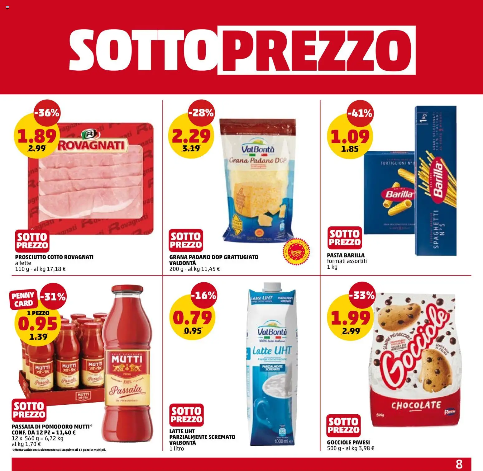 Volantino PENNY del 18.06.2026 | Pagina: 8 | Prodotti: Prosciutto, Pasta, Passata di pomodoro, Grana Padano