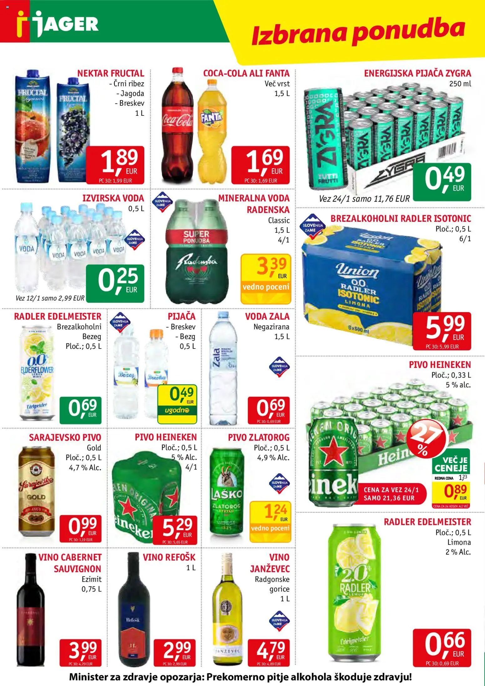 Novi Jager katalog ponudbe – veljaven od 12.08.2026 | Stran: 12 | Izdelki: Heineken, Fanta, Radler, Voda