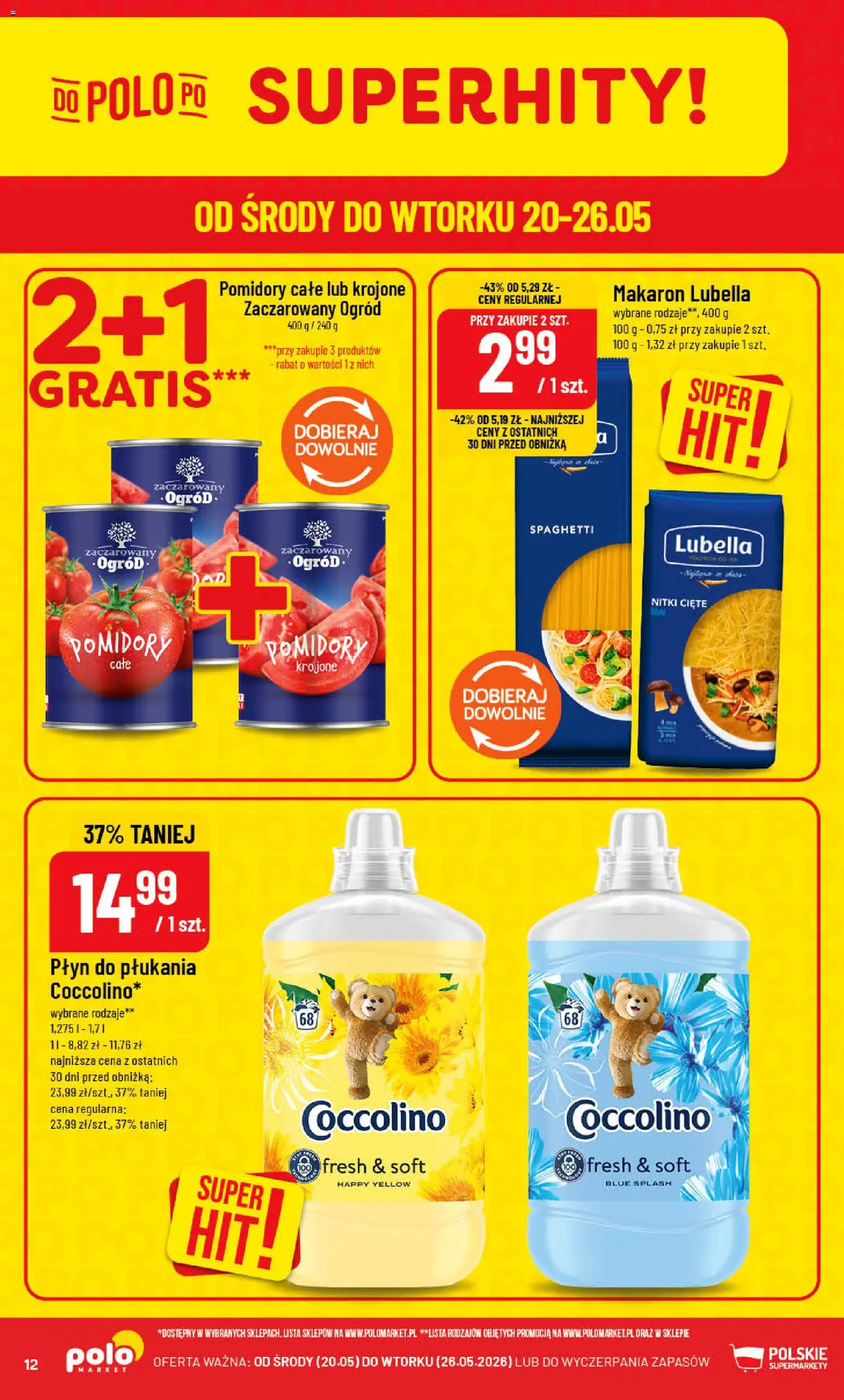 POLOmarket gazetka od 20.05.2026 | Strona: 12 | Produkty: Coccolino, Pomidory, Makaron