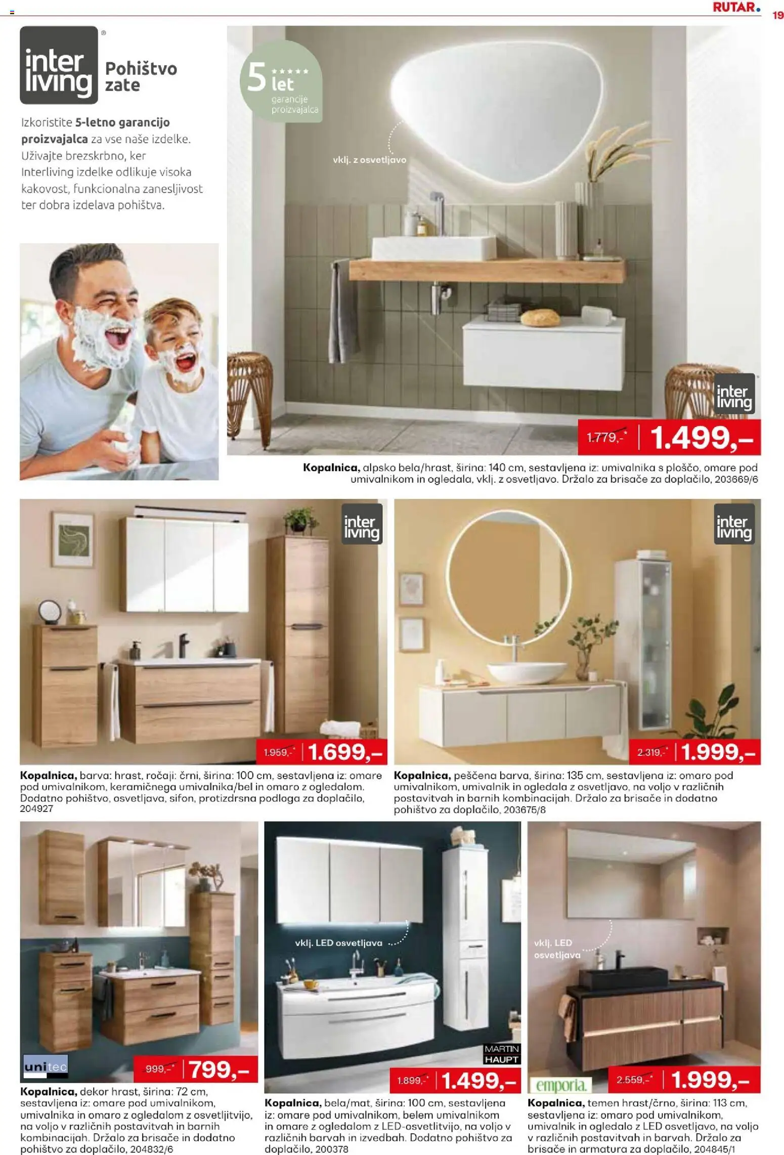 Novi Rutar katalog ponudbe – veljaven od 18.08.2026 | Stran: 19 | Izdelki: Ogledalo, Podloga, Umivalnik, Barva