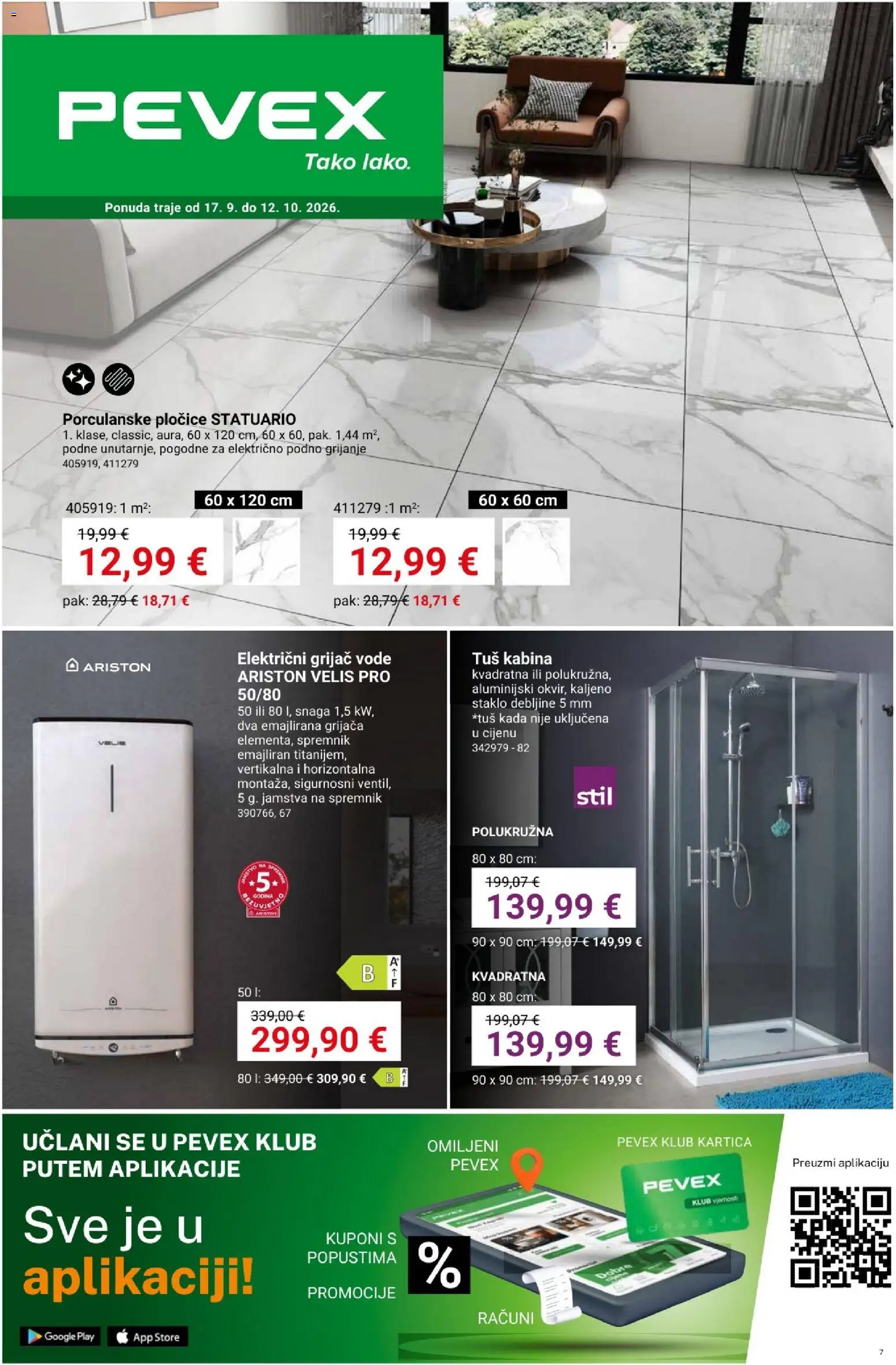 Pevex katalog | vrijedi od 17.09.2026 | Stranica: 1 | Proizvodi: Tuš, Pločice, Tuš kabina, Staklo