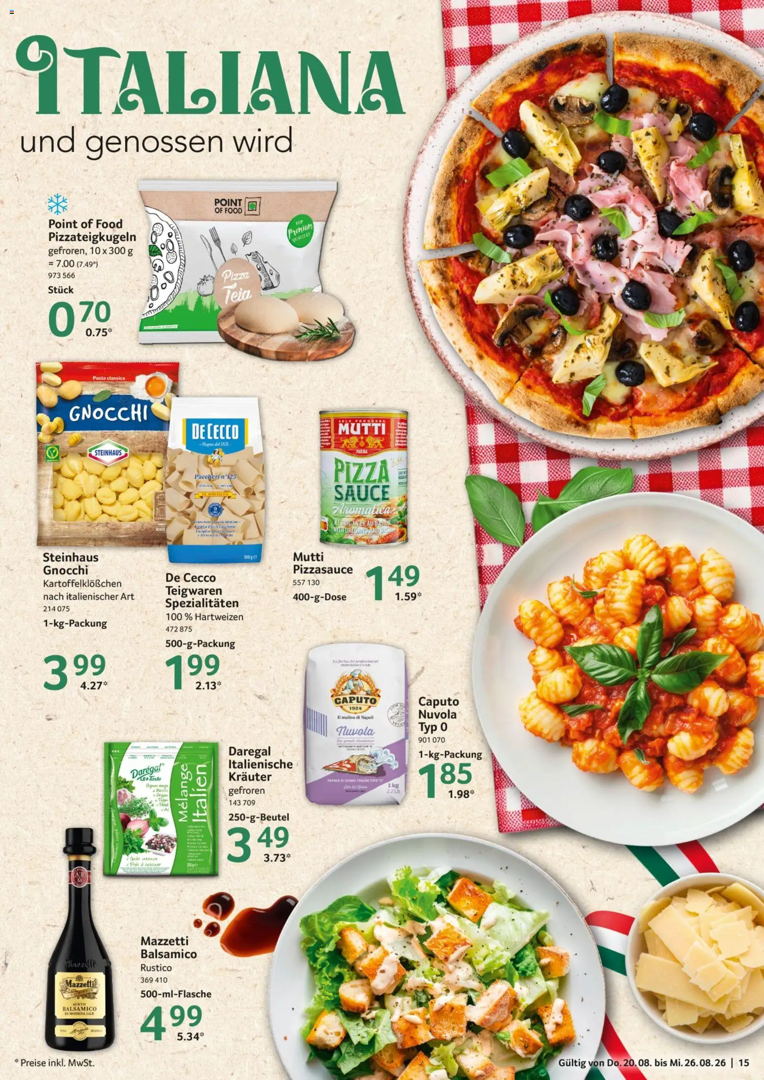 Selgros Prospekt – gültig ab 20.08.2026 | Seite: 15 | Produkte: Gnocchi, Balsamico, Spezialitäten, Pizza