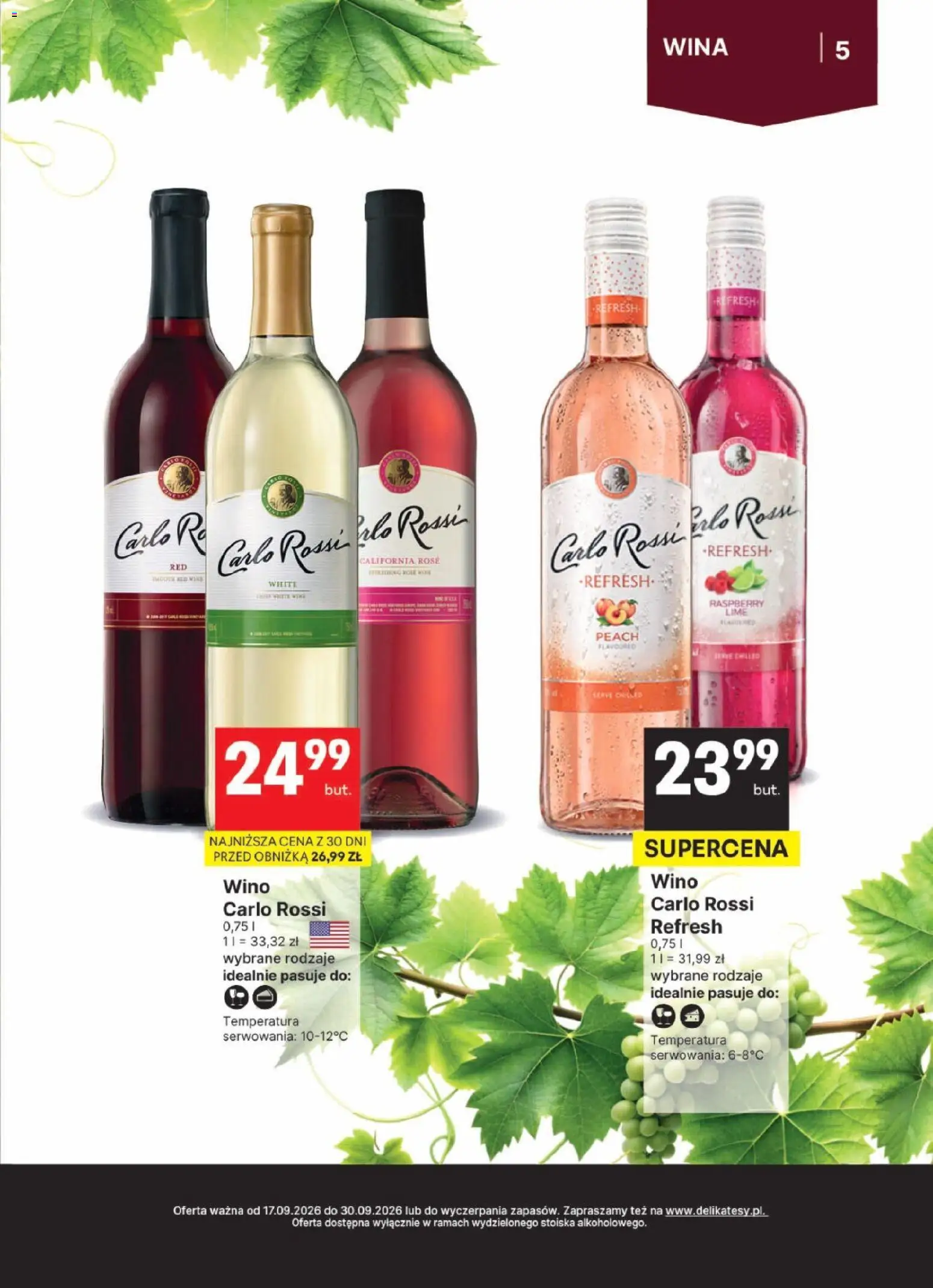 Delikatesy Centrum gazetka - DeliBarek od 15.10.2026 | Strona: 5 | Produkty: Wino, Carlo Rossi