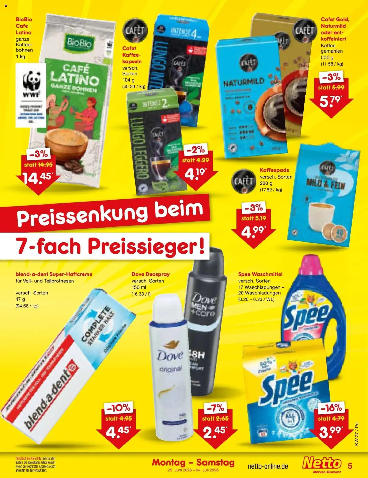 Netto Marken-Discount Prospekt Selb – gültig ab 28.06.2026 | Seite: 5 | Produkte: Kaffeepads, Kaffee, Waschmittel, Deospray