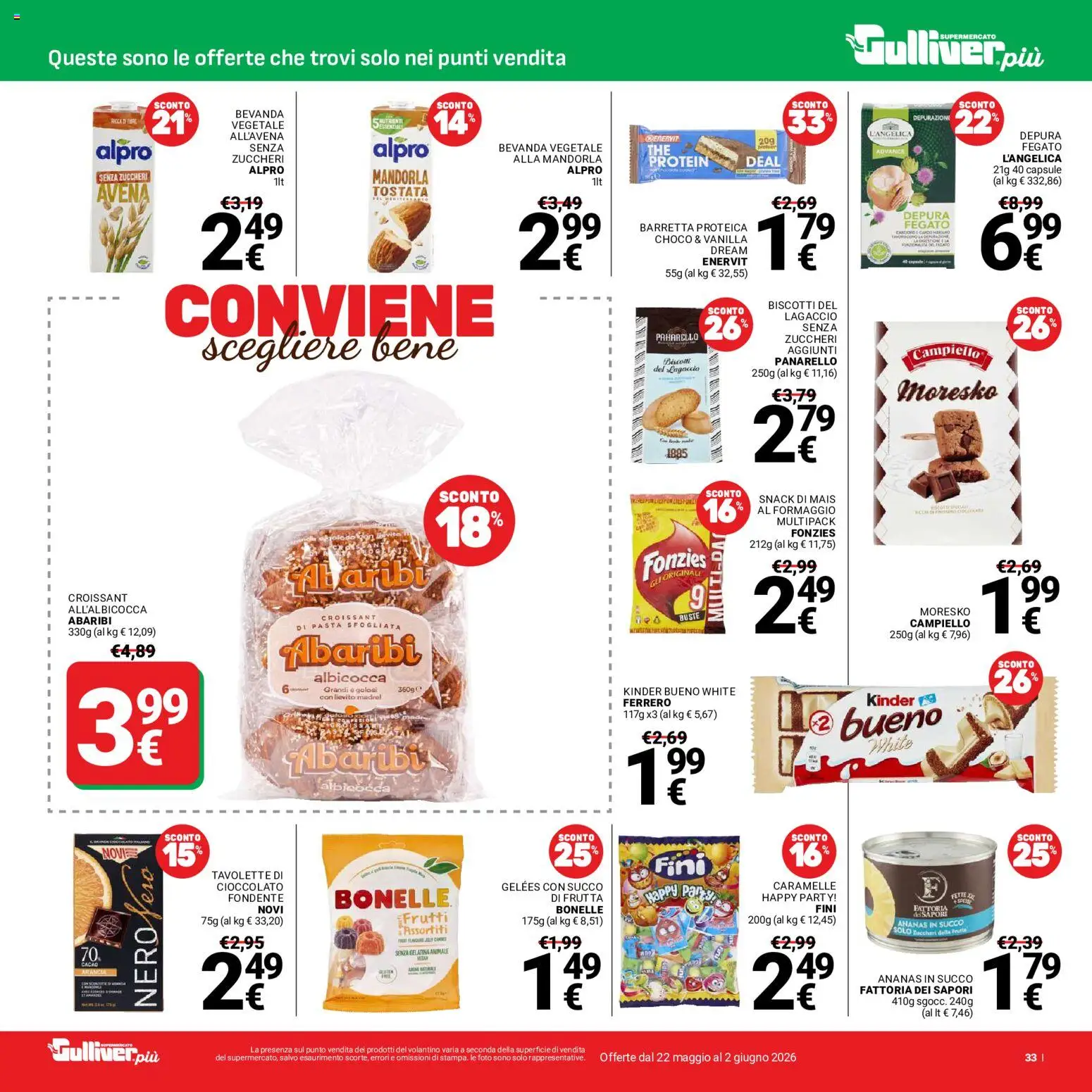 Volantino Gulliver del 22.05.2026 | Pagina: 33 | Prodotti: Cioccolato, Caramelle, Biscotti, Formaggio