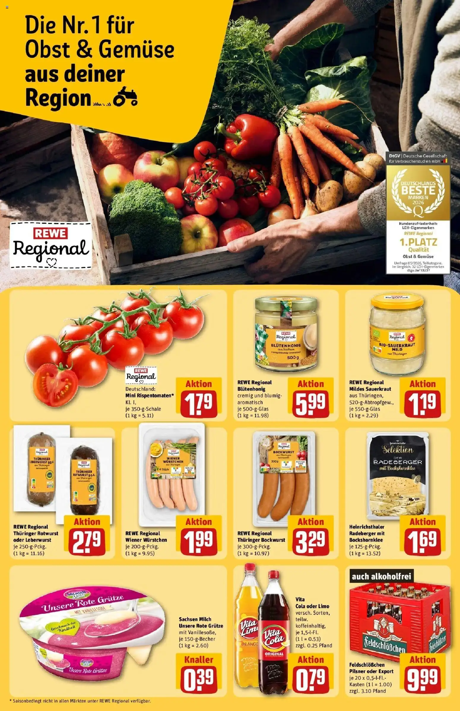 REWE Prospekt ab 07.09.2026 zum Blättern » Angebote | Seite: 26 | Produkte: Bockwurst, Wiener wurstchen, Milch, Gemüse
