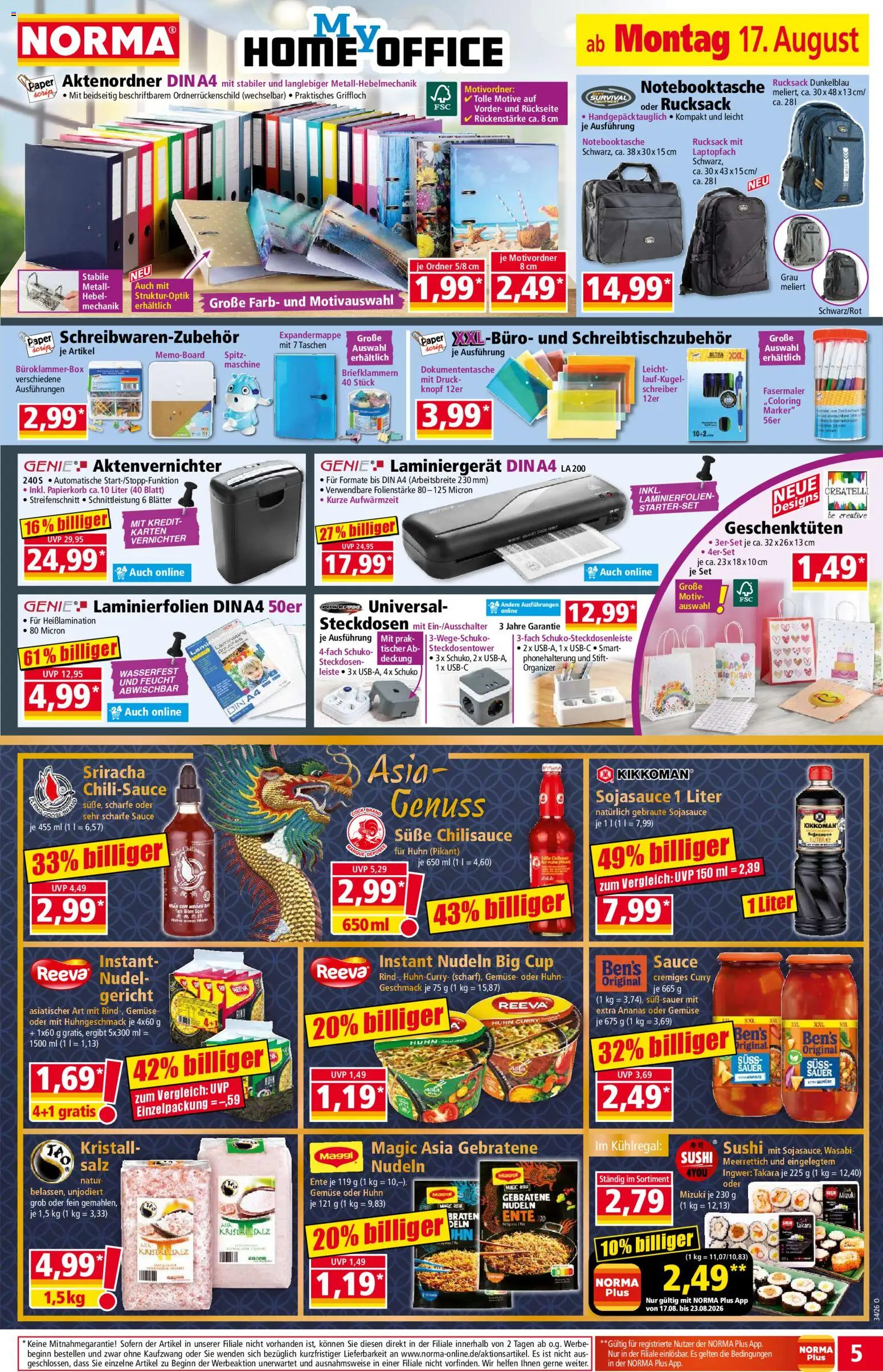 Norma Prospekt – gültig ab 17.08.2026 | Seite: 5 | Produkte: Maggi, Gemüse, Salz, Rucksack