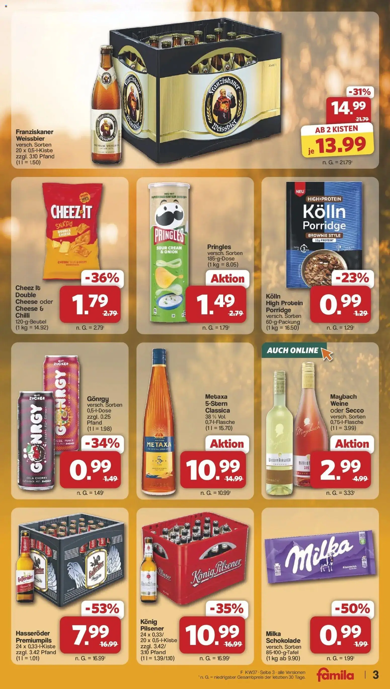 Famila Nordwest Einleger Zeven – gültig ab 07.09.2026 | Seite: 3 | Produkte: Kolln, Konig pilsener, Metaxa, Zucker