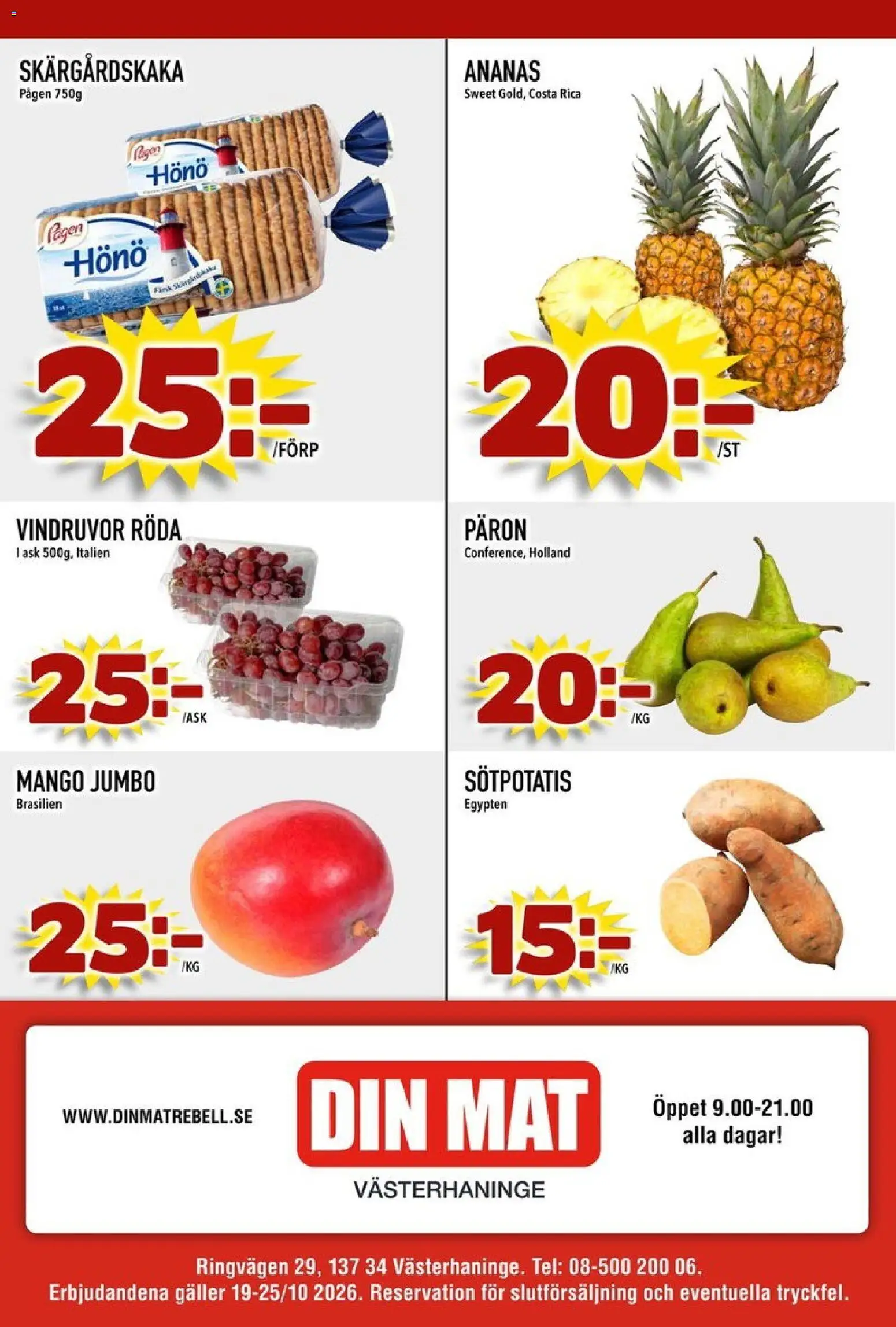 Din Mat reklamblad aktuell från 19/10/2026 | Sida: 8 | Produkter: Vindruvor, Galler, Sötpotatis, Ananas