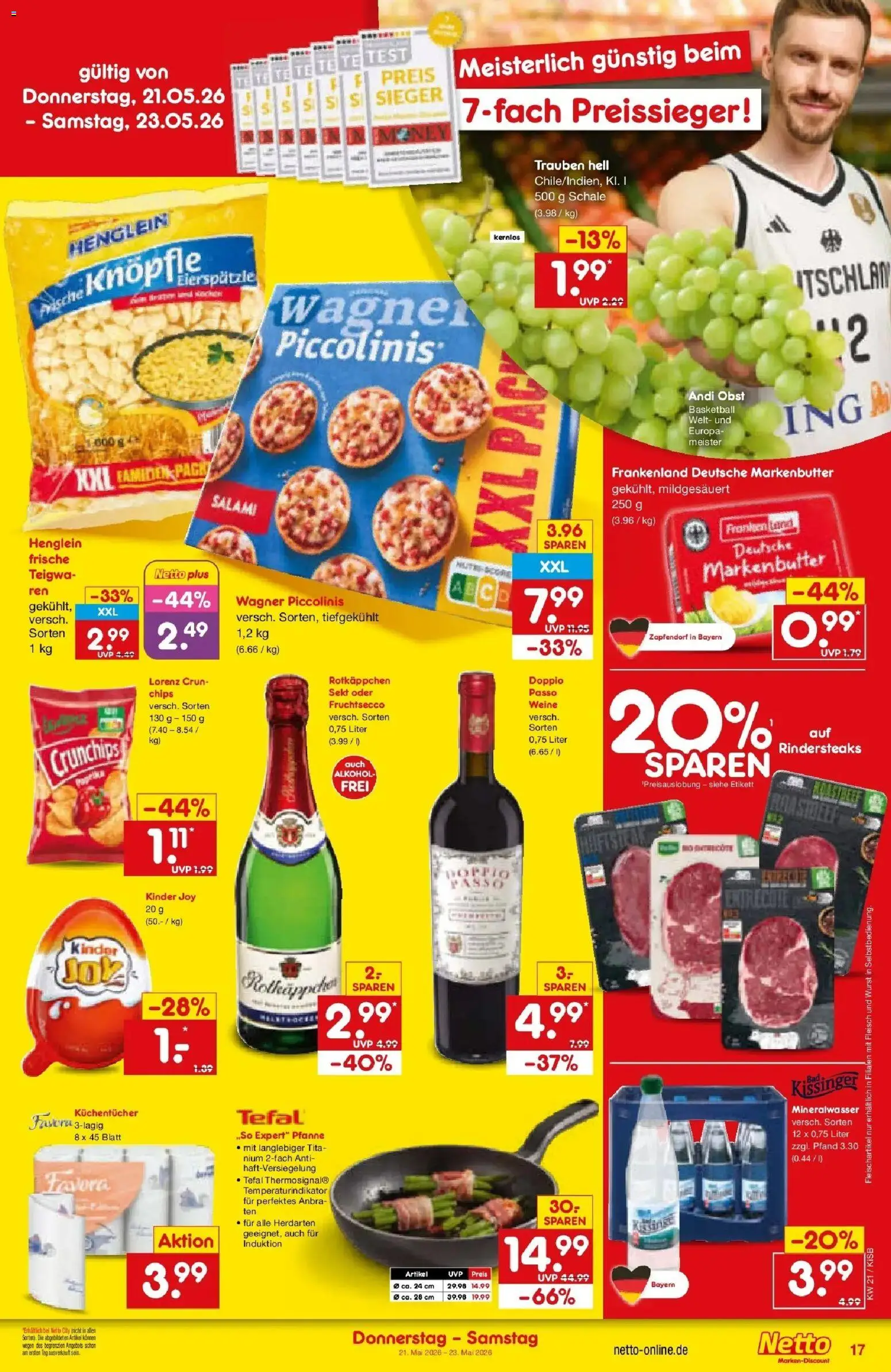 Netto Marken-Discount Prospekt Bad Friedrichshall	 – gültig ab 17.05.2026 | Seite: 19 | Produkte: Mineralwasser, Fruchtsecco, Basketball, Chips