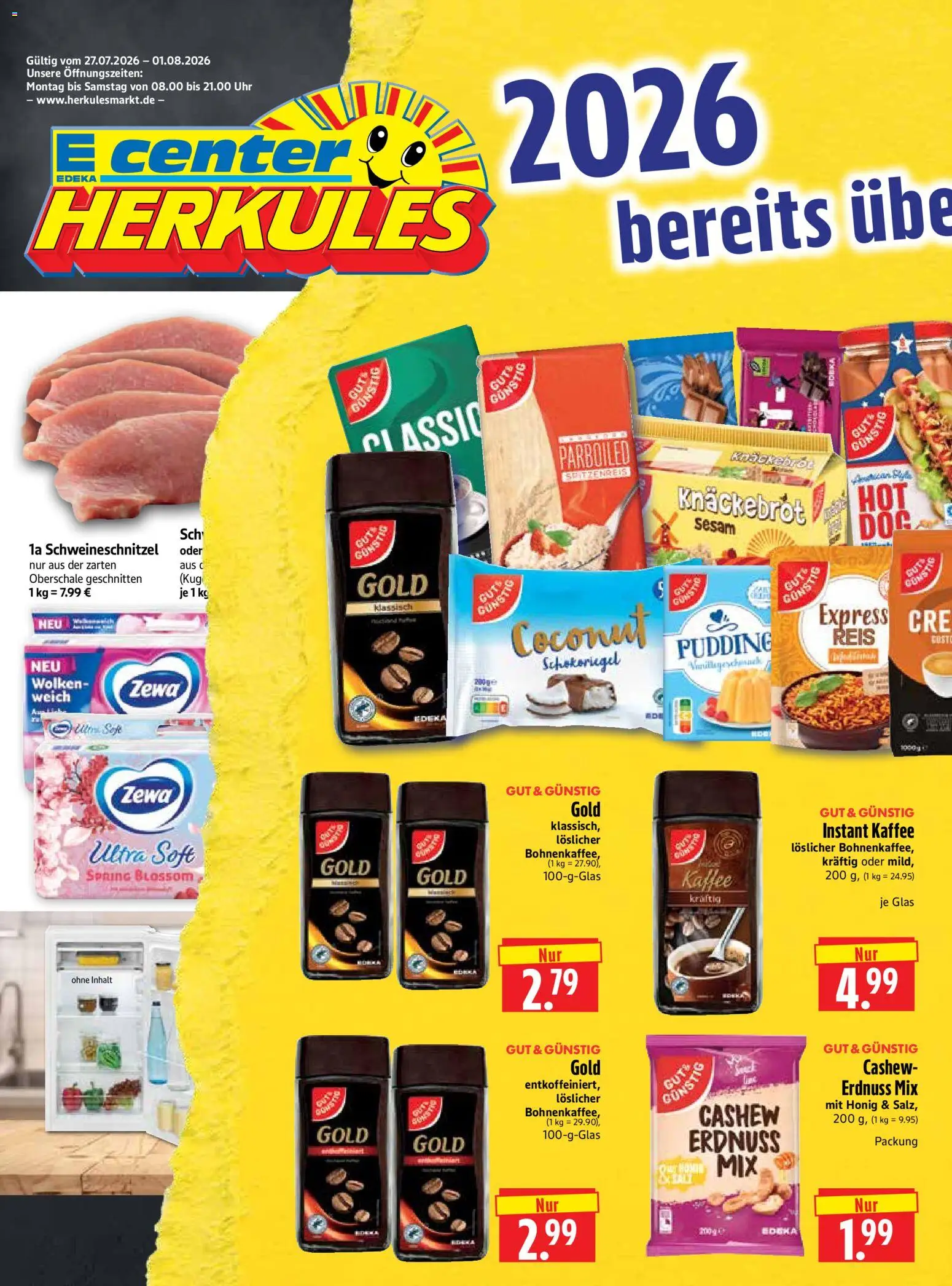 HERKULES Sonderbeilage 1 – gültig ab 27.07.2026 | Seite: 1 | Produkte: Kaffee, Pudding, Reis, Uhr