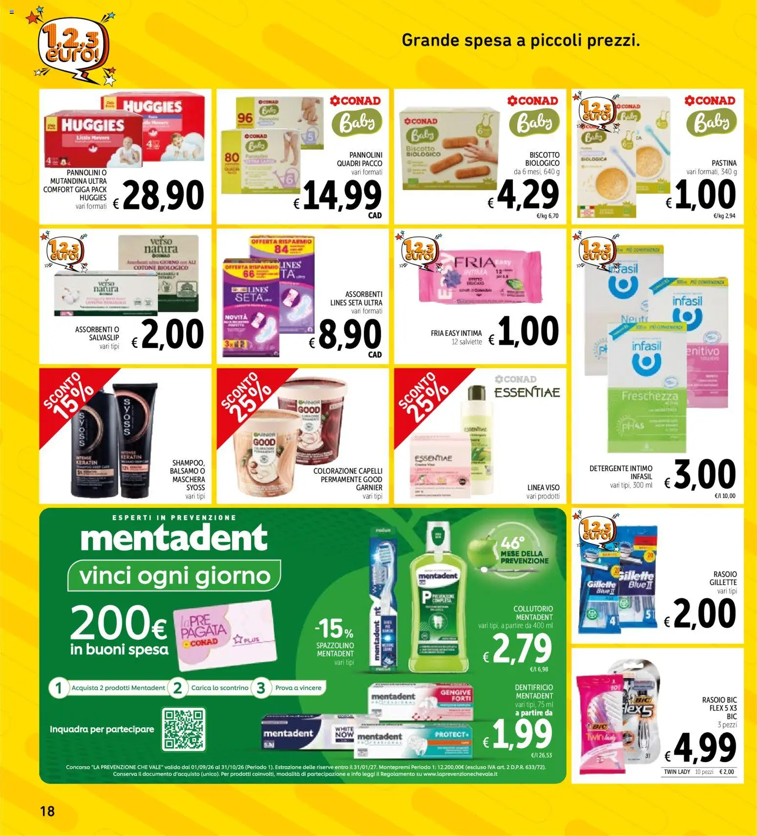 Volantino Spazio Conad del 22/09/2026 | Pagina: 18 | Prodotti: Collutorio, Detergente, Colorazione capelli, Assorbenti