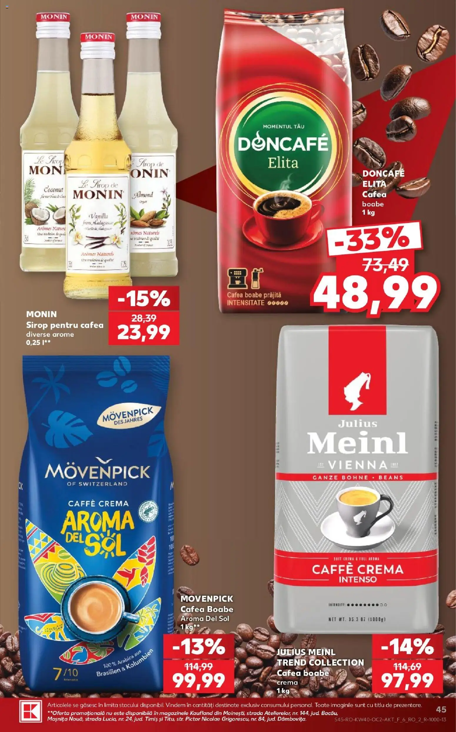 Kaufland RO akciós ujság - amely érvényes a következő dátumtól: 2026.09.30. | Oldal: 45 | Termékek: Lé, Méz, Mövenpick