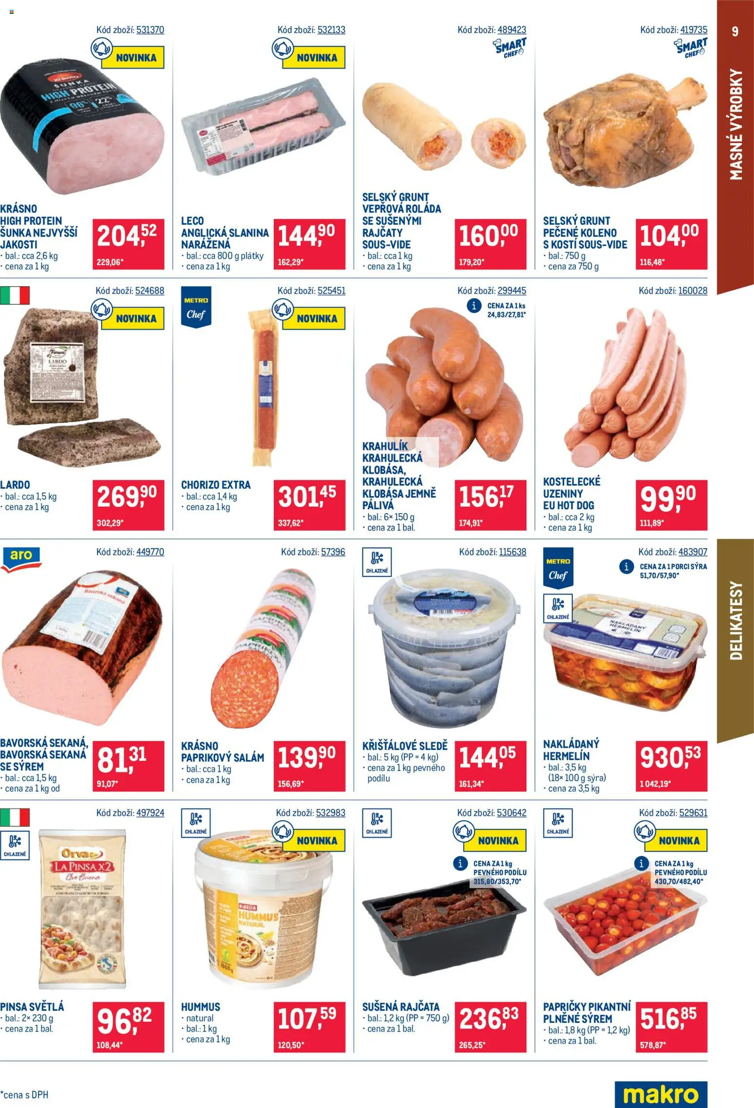 Makro leták - Gastronomie distribuce od 11.08.2026 | Strana: 9 | Produkty: Salám, Rajčata, Hermelín, Nakládaný hermelín