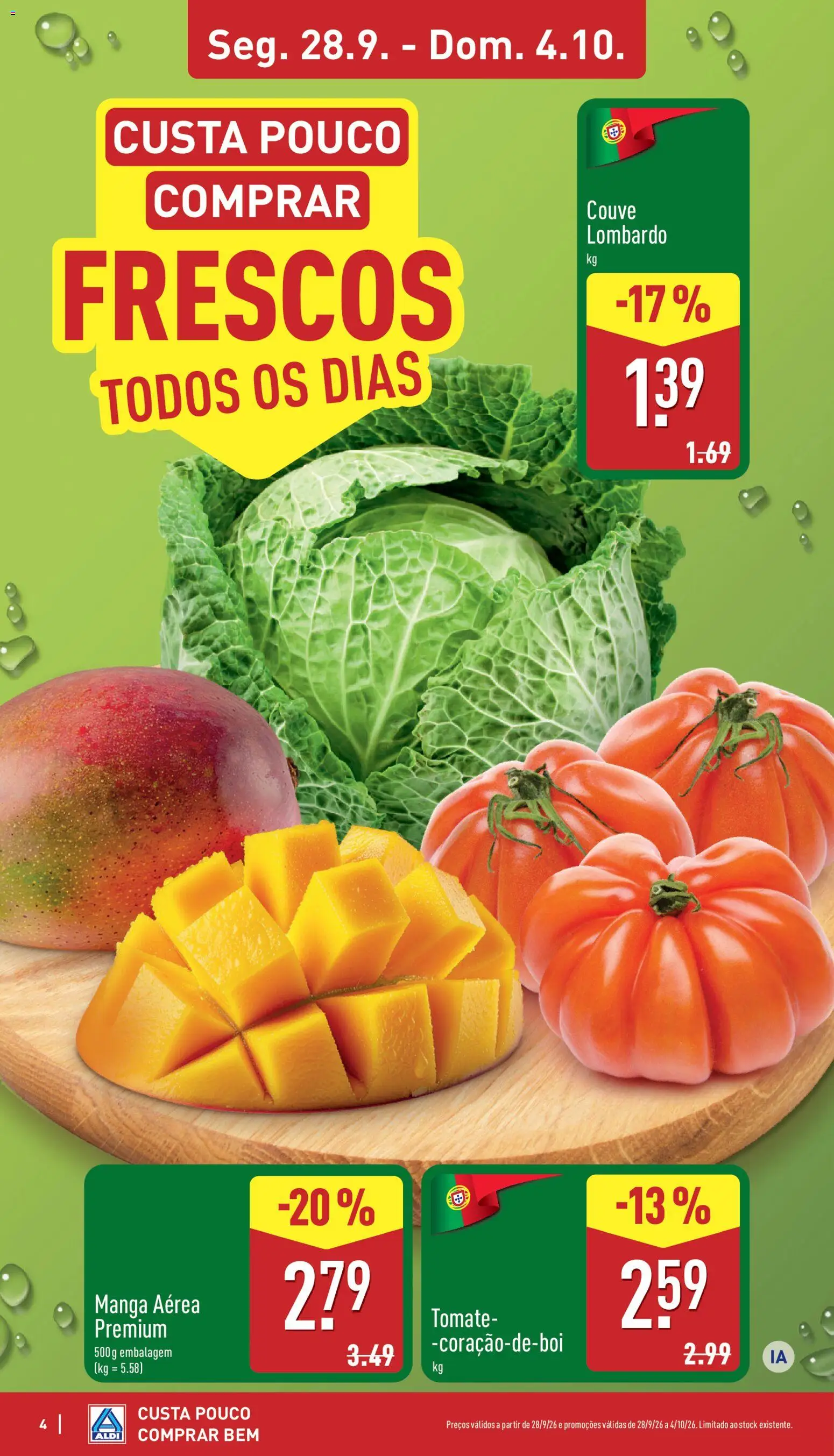 Aldi folheto │ válido de 28/09/2026 | Página: 4 | Produtos: Manga, Tomate, Couve