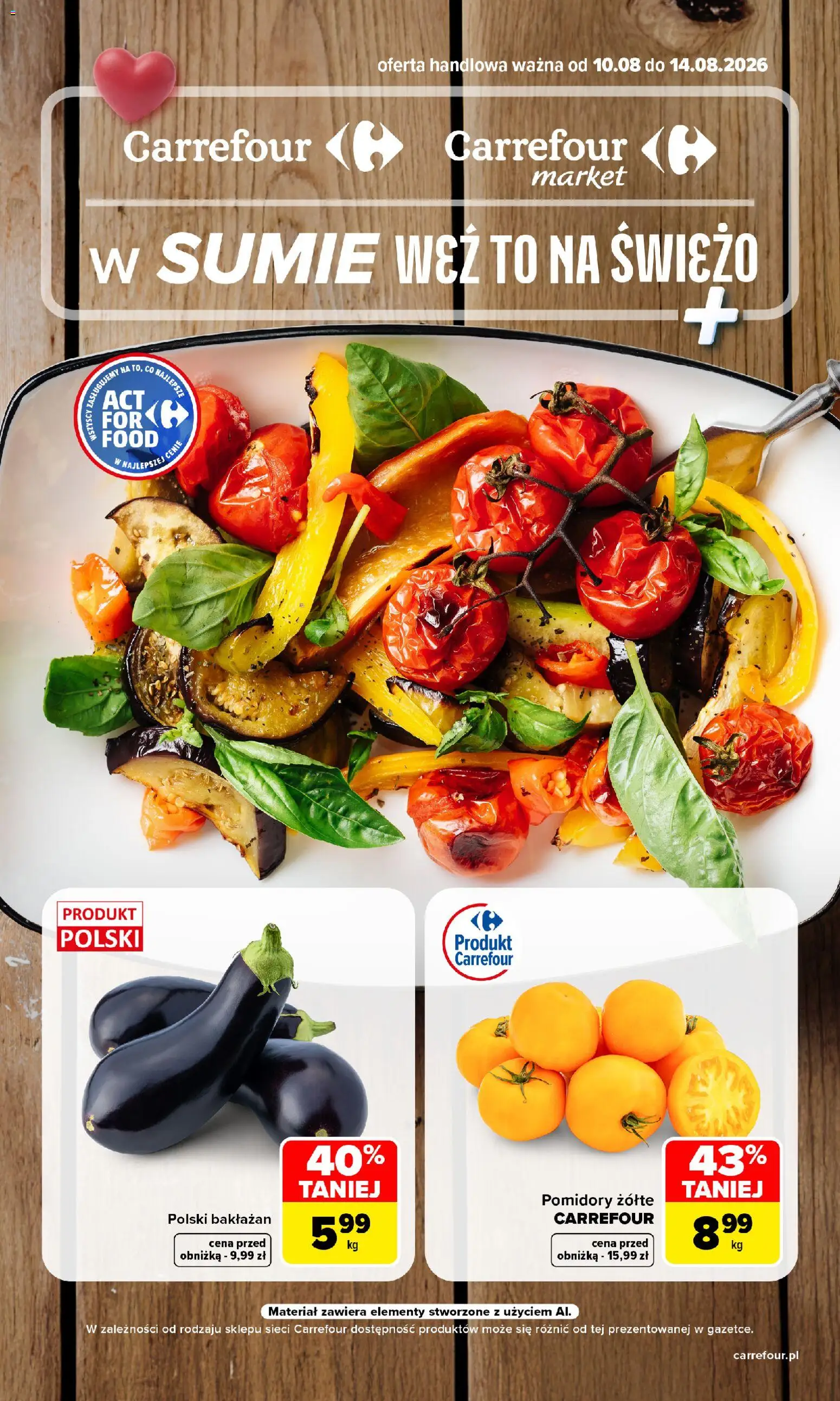 Carrefour gazetka - świeżo od 10.08.2026 | Strona: 1 | Produkty: Bakłażan, Pomidory