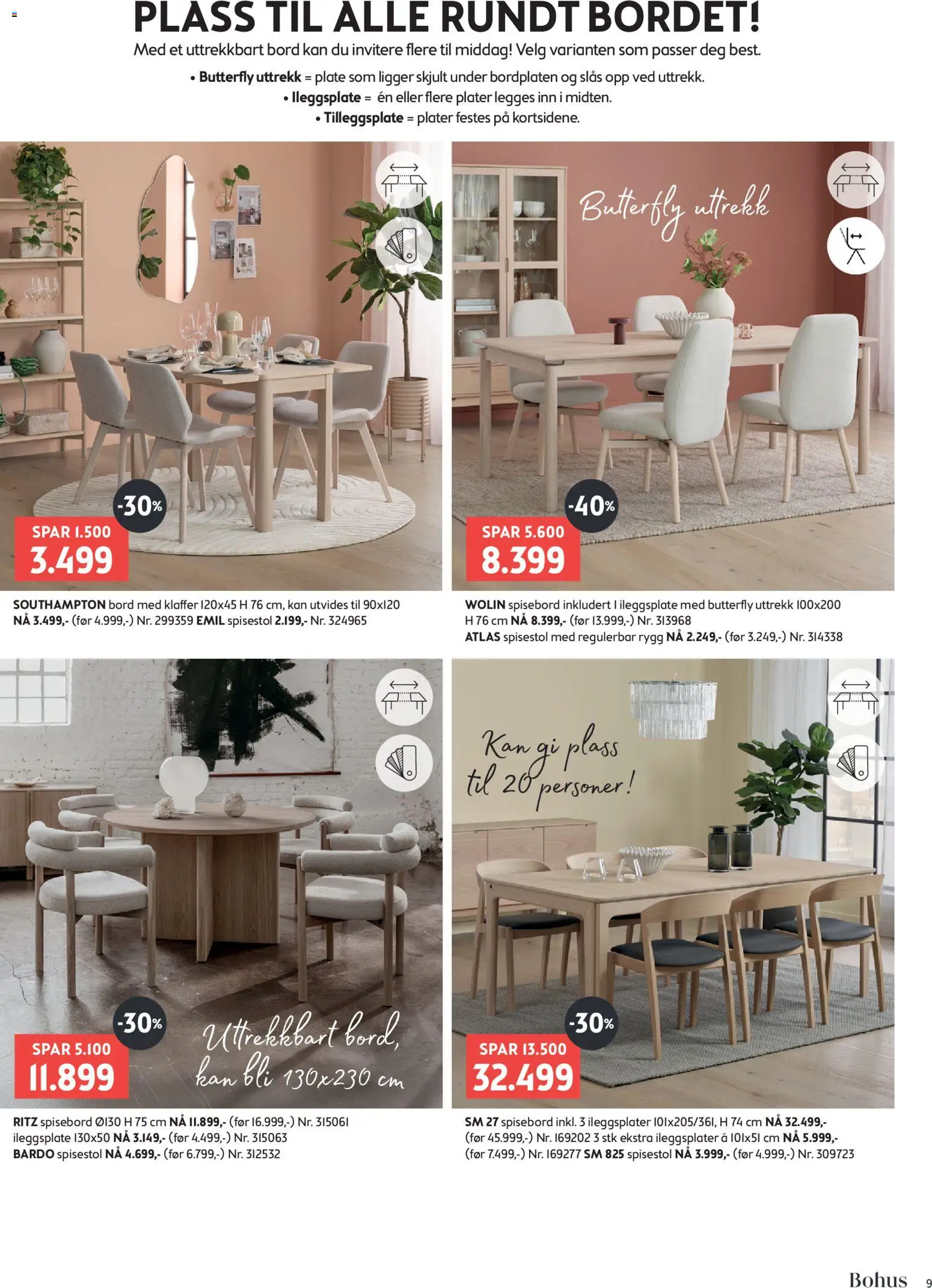 {H1} | Side: 9 | Produkter: Plate, Spisebord, Spisestol, Bord