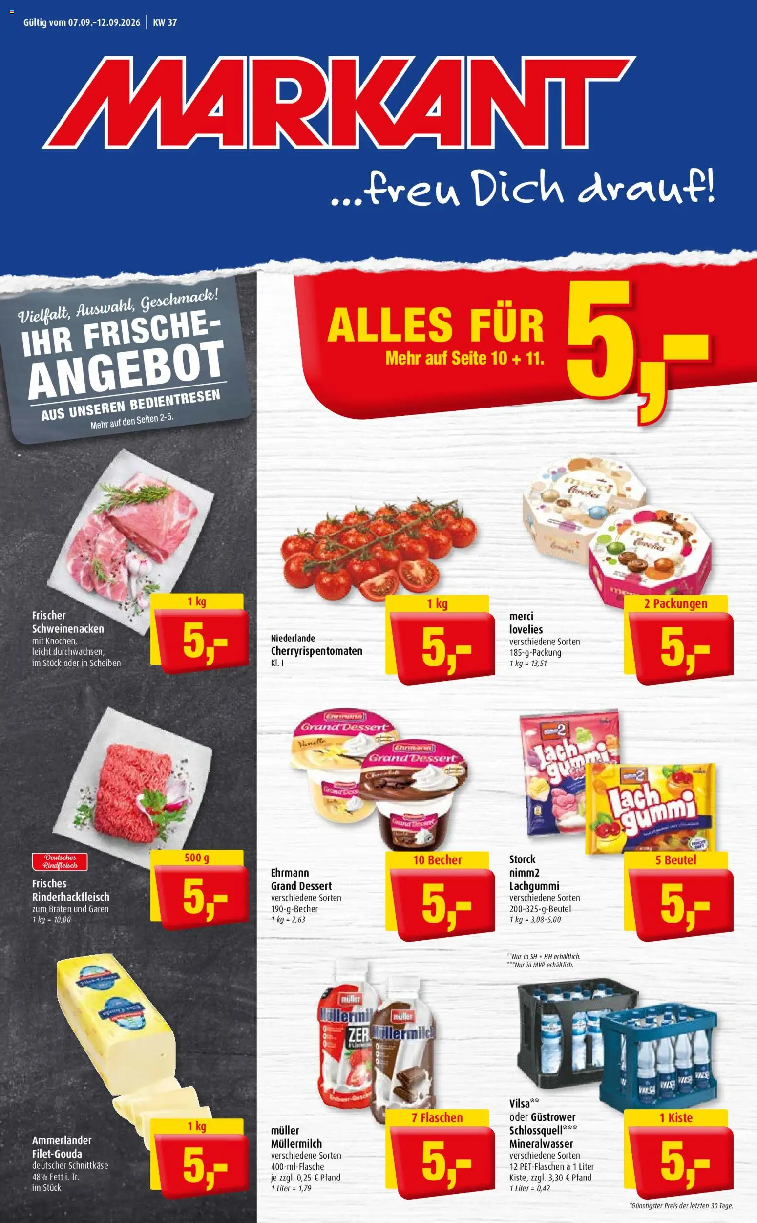 Markant Prospekt – gültig ab 07.09.2026 | Seite: 1 | Produkte: Merci, Schweinenacken, Müllermilch, Rindfleisch