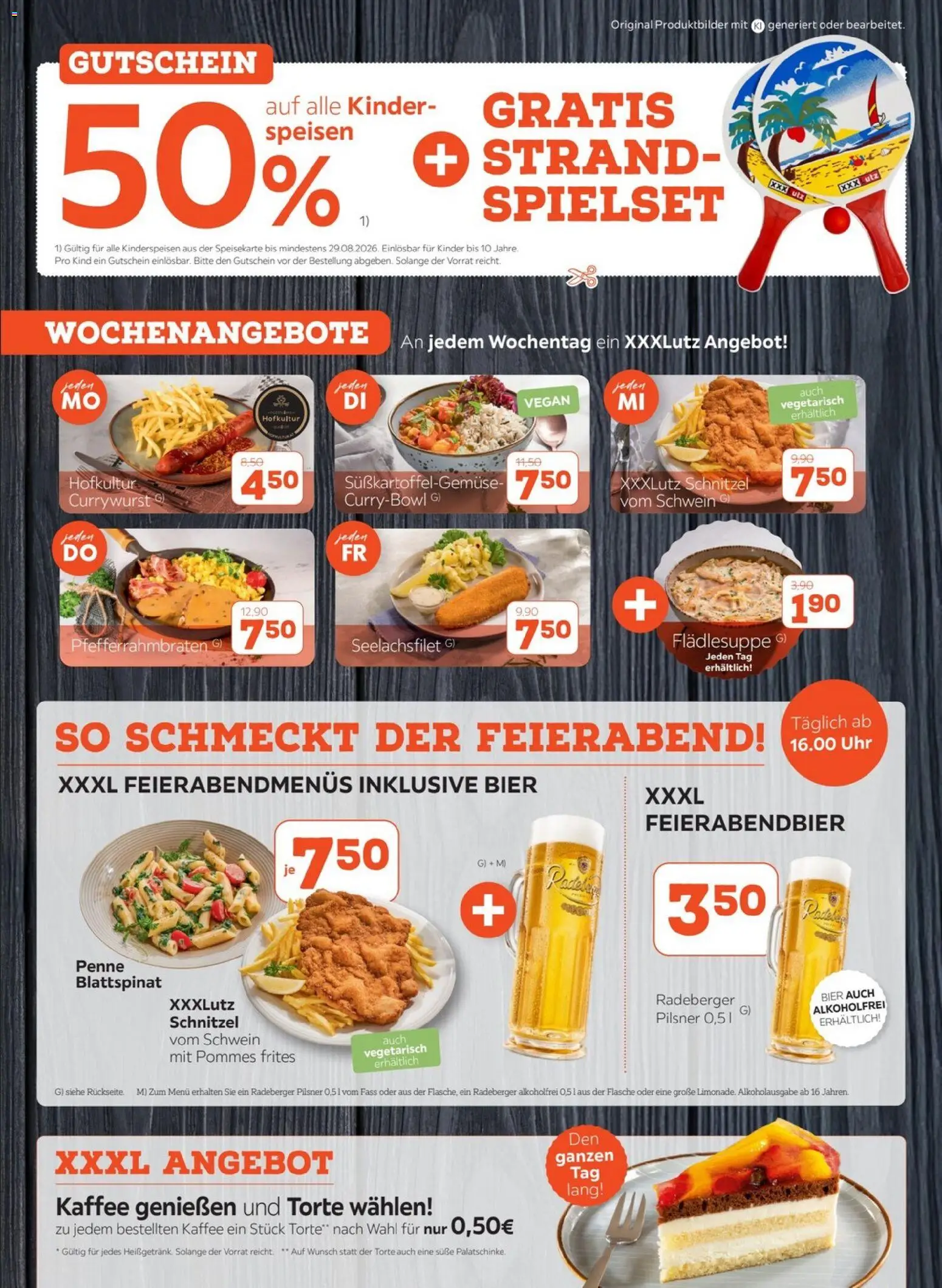 XXXLutz Restaurantgutscheine – gültig ab 08.08.2026 | Seite: 2 | Produkte: Kaffee, Bier, Pommes, Schnitzel