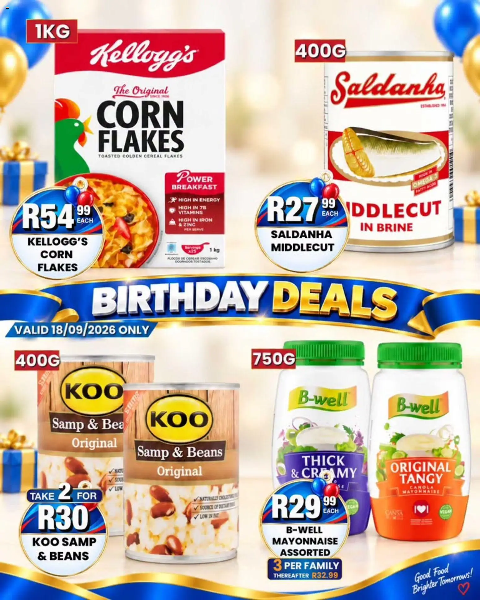 New Take n Pay catalogue – valid from 18/09/2026 | Page: 2 | Products: Corn, Iron, Breakfast, Mayonnaise