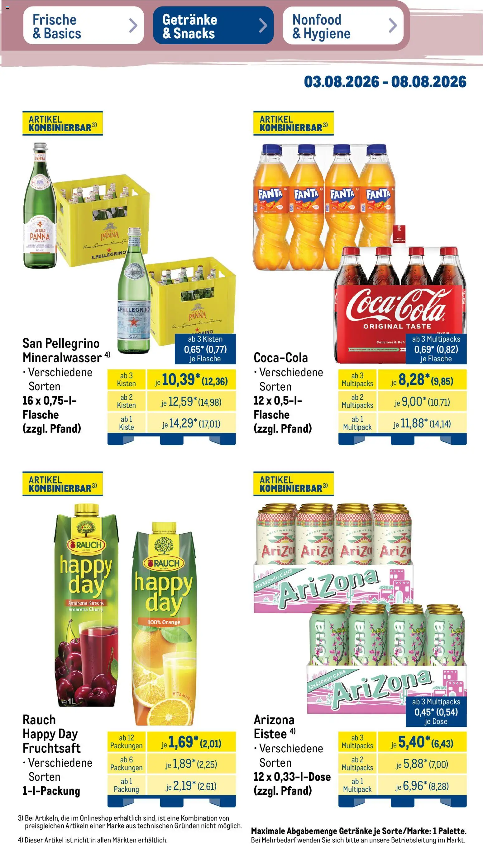 Metro Non Food & Hygiene – gültig ab 03.08.2026 | Seite: 20 | Produkte: Fanta, Mineralwasser, Fruchtsaft